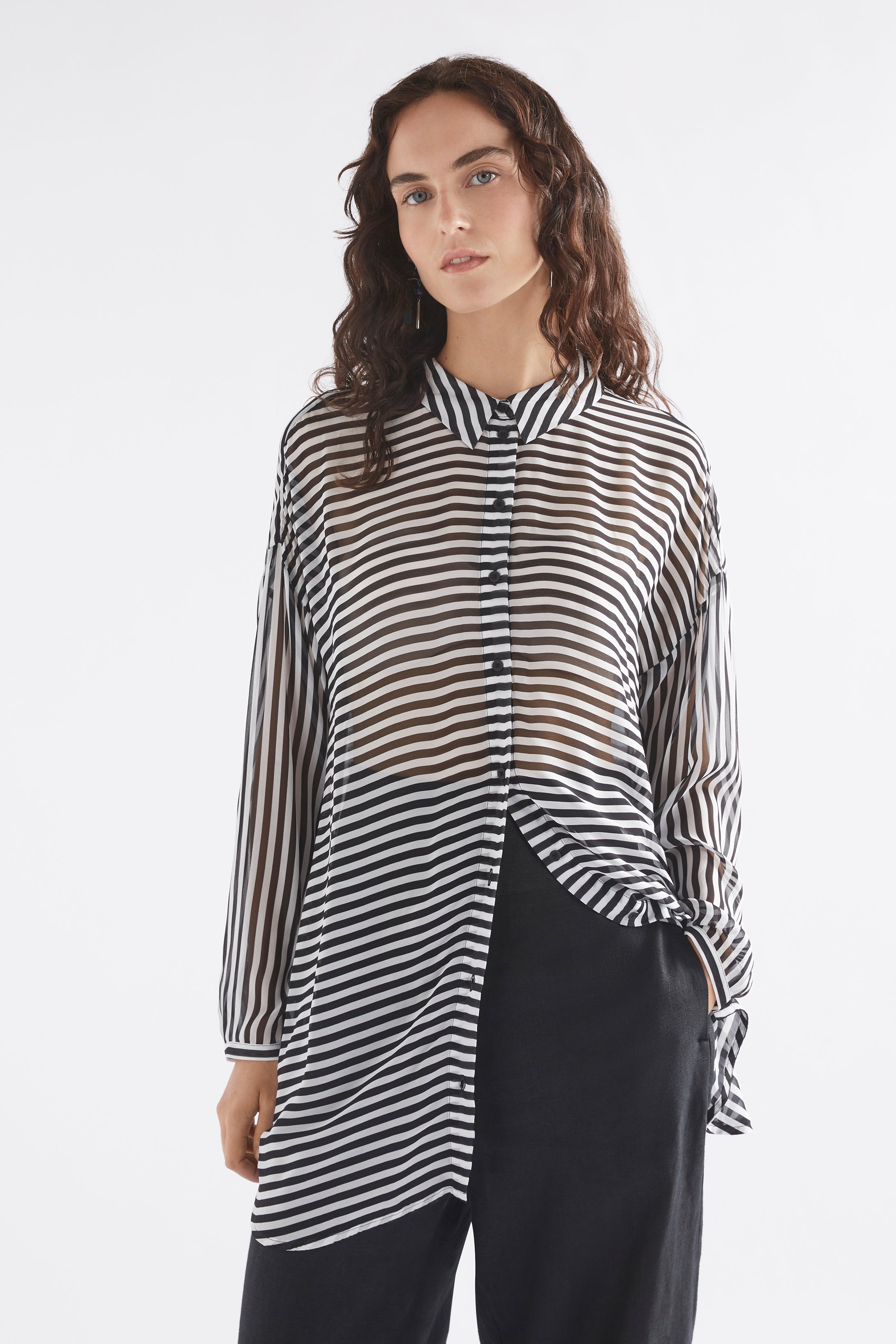 Eir Sheer Shirt - Black/White Stripe