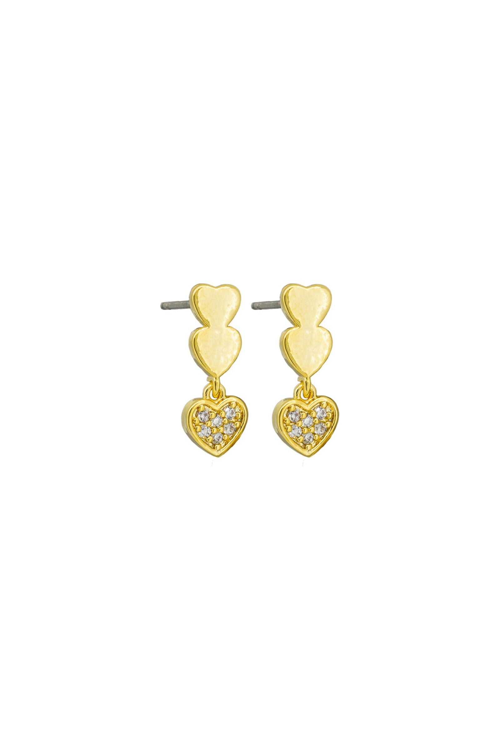 Gold Triple Heart Crystal Earring