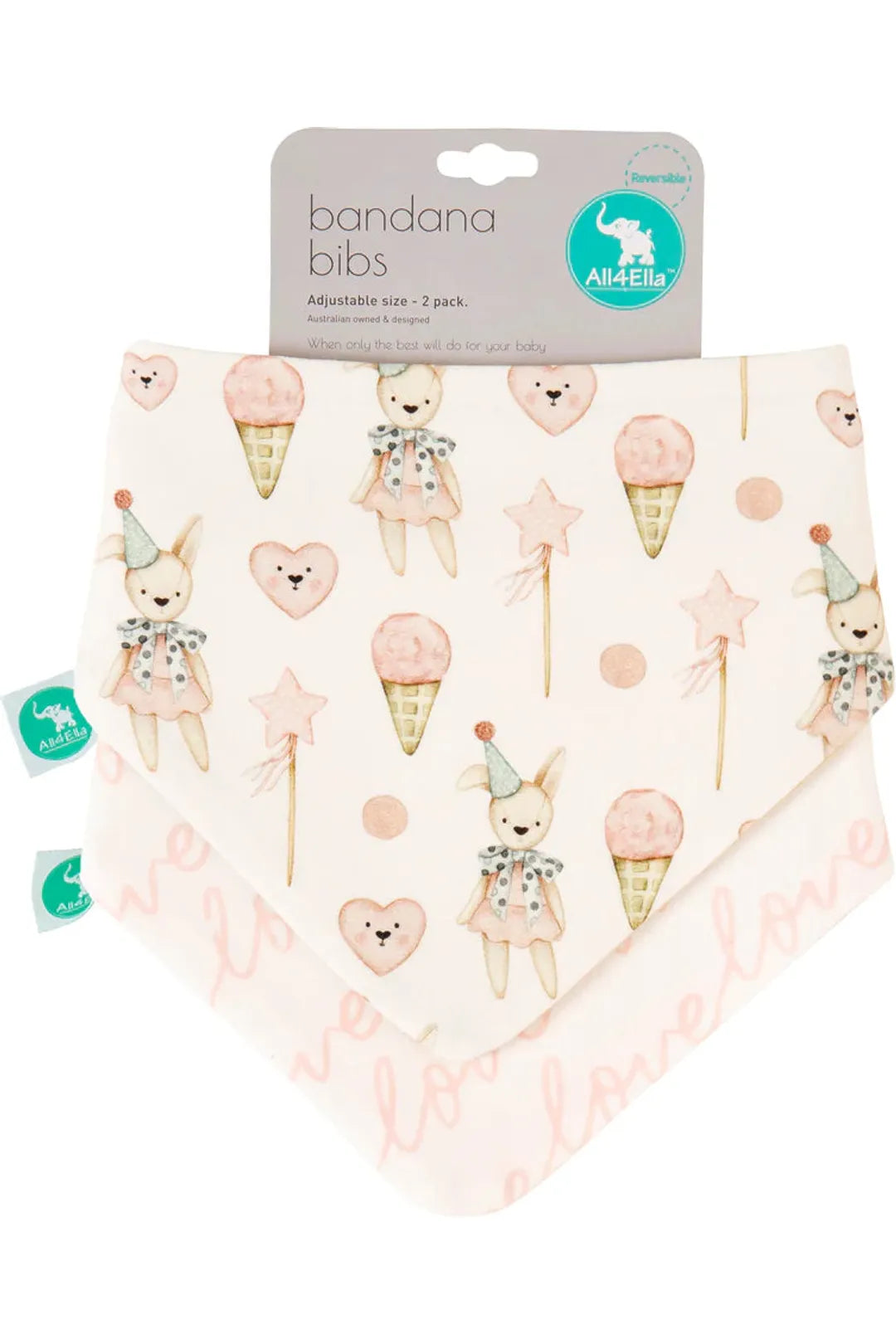Bandana Bibs 2pk - Ice Cream & Teddy