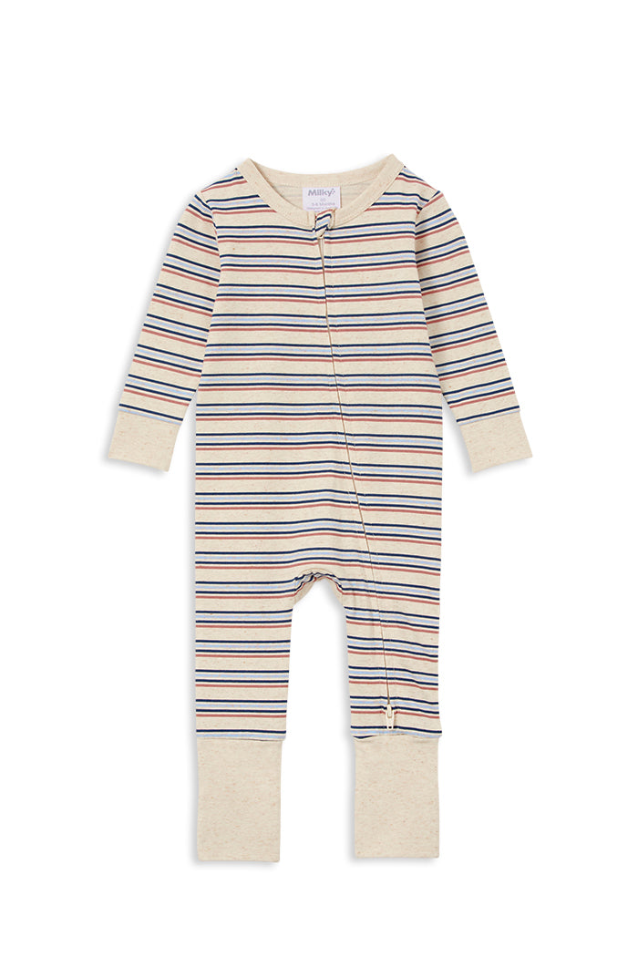 Natural Stripe Zip Romper