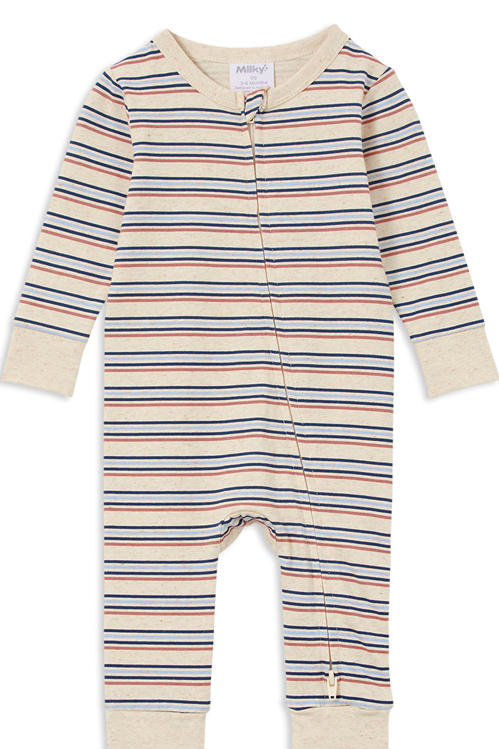 Natural Stripe Zip Romper