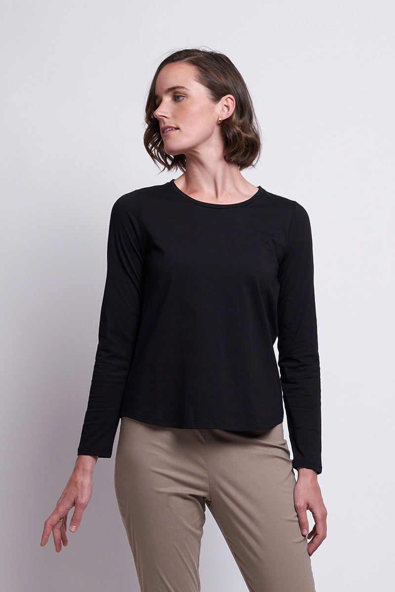 FINE MERINO CREW NECK TOP - BLACK