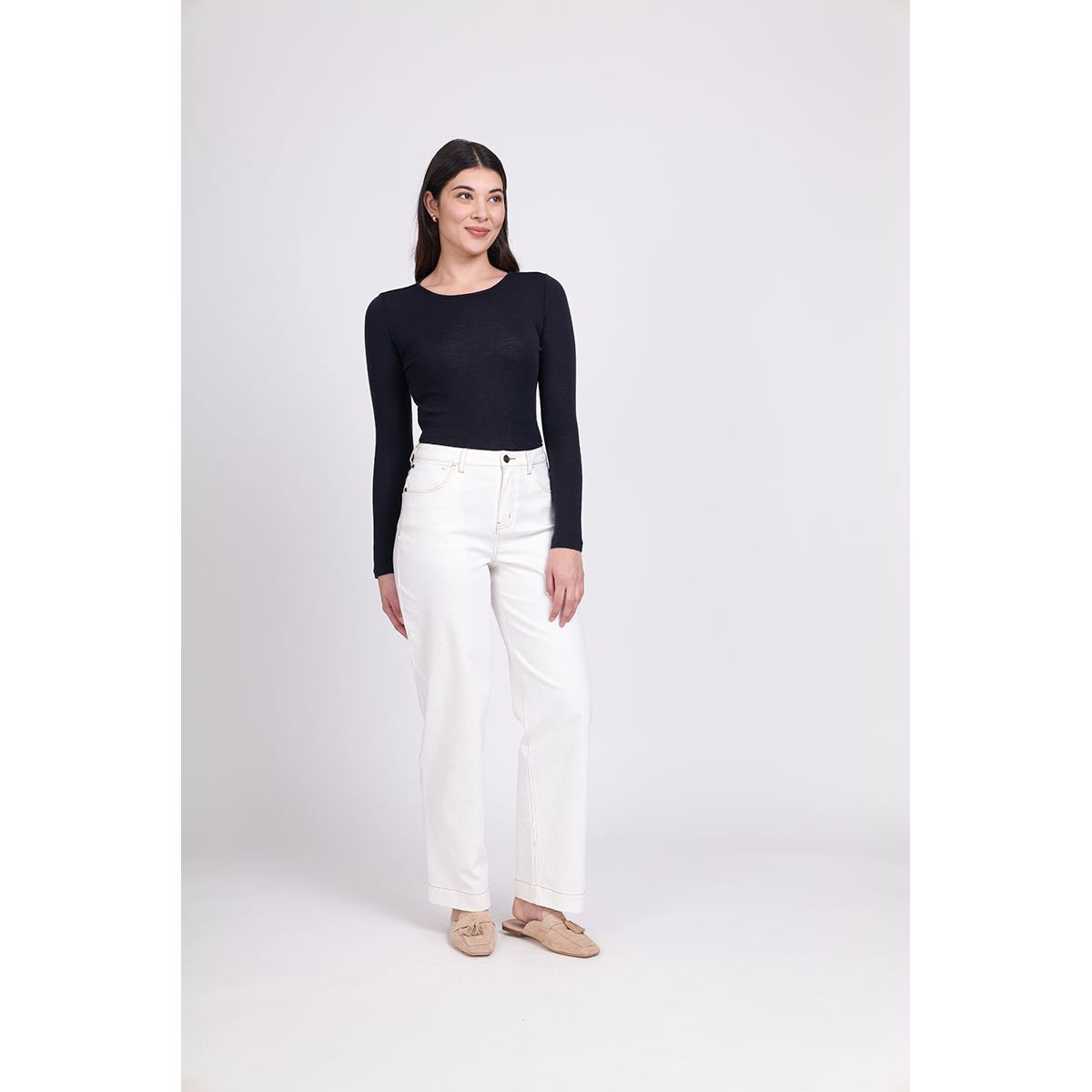 FINE MERINO CREW NECK TOP - TRUE NAVY