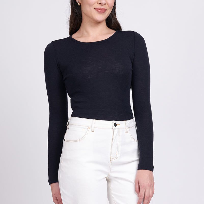 FINE MERINO CREW NECK TOP - TRUE NAVY