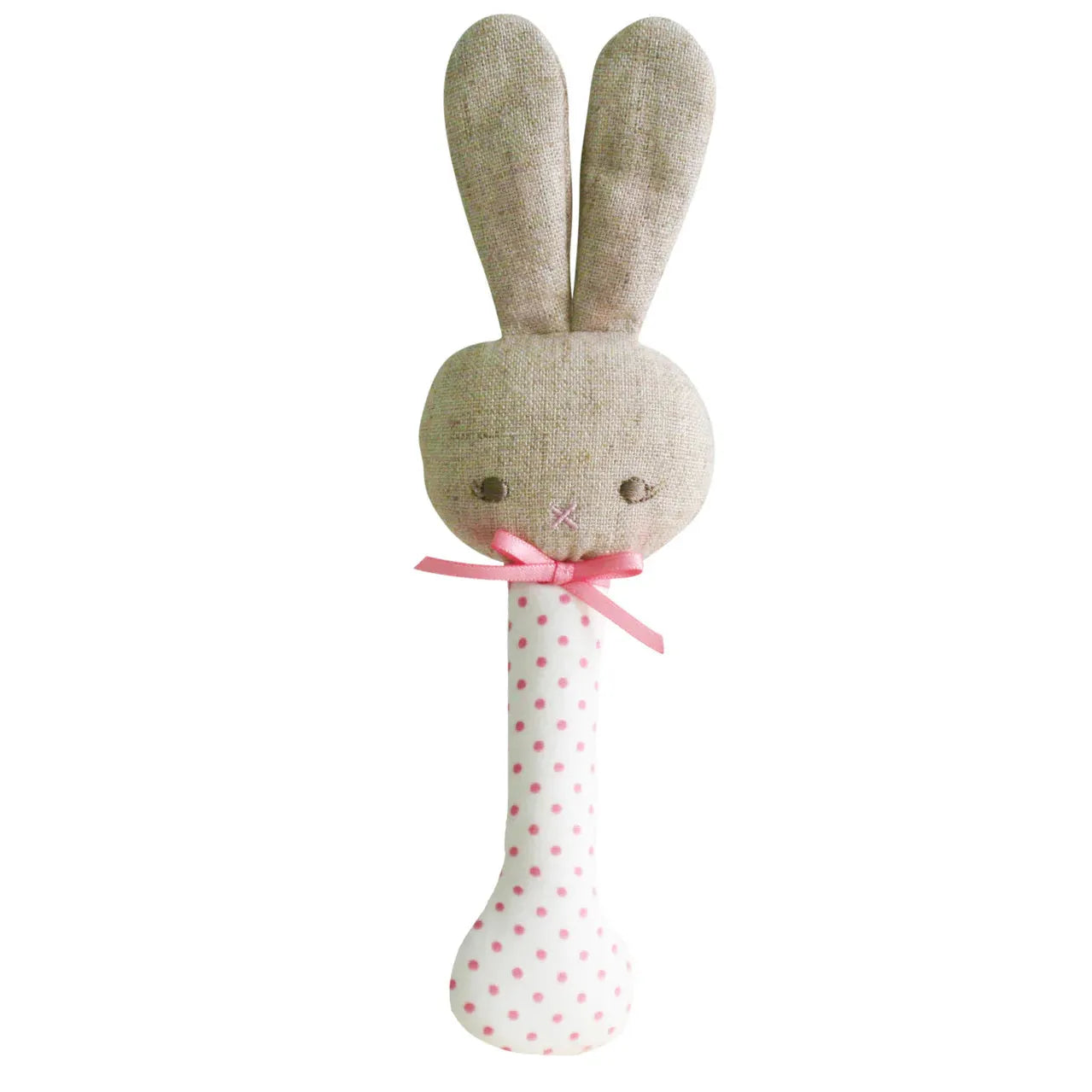 Bunny Stick Rattle - Spot Pink/Ivory