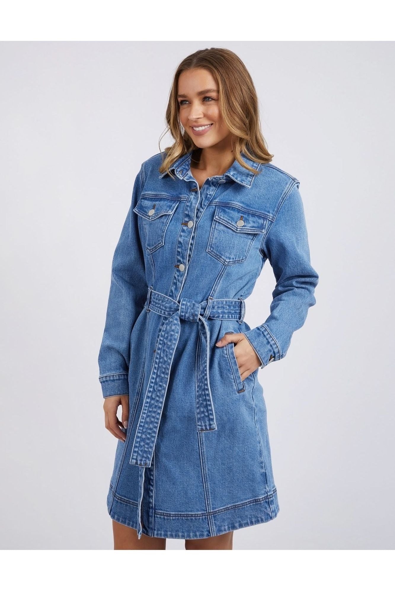 RILEY DENIM DRESS - BLUE