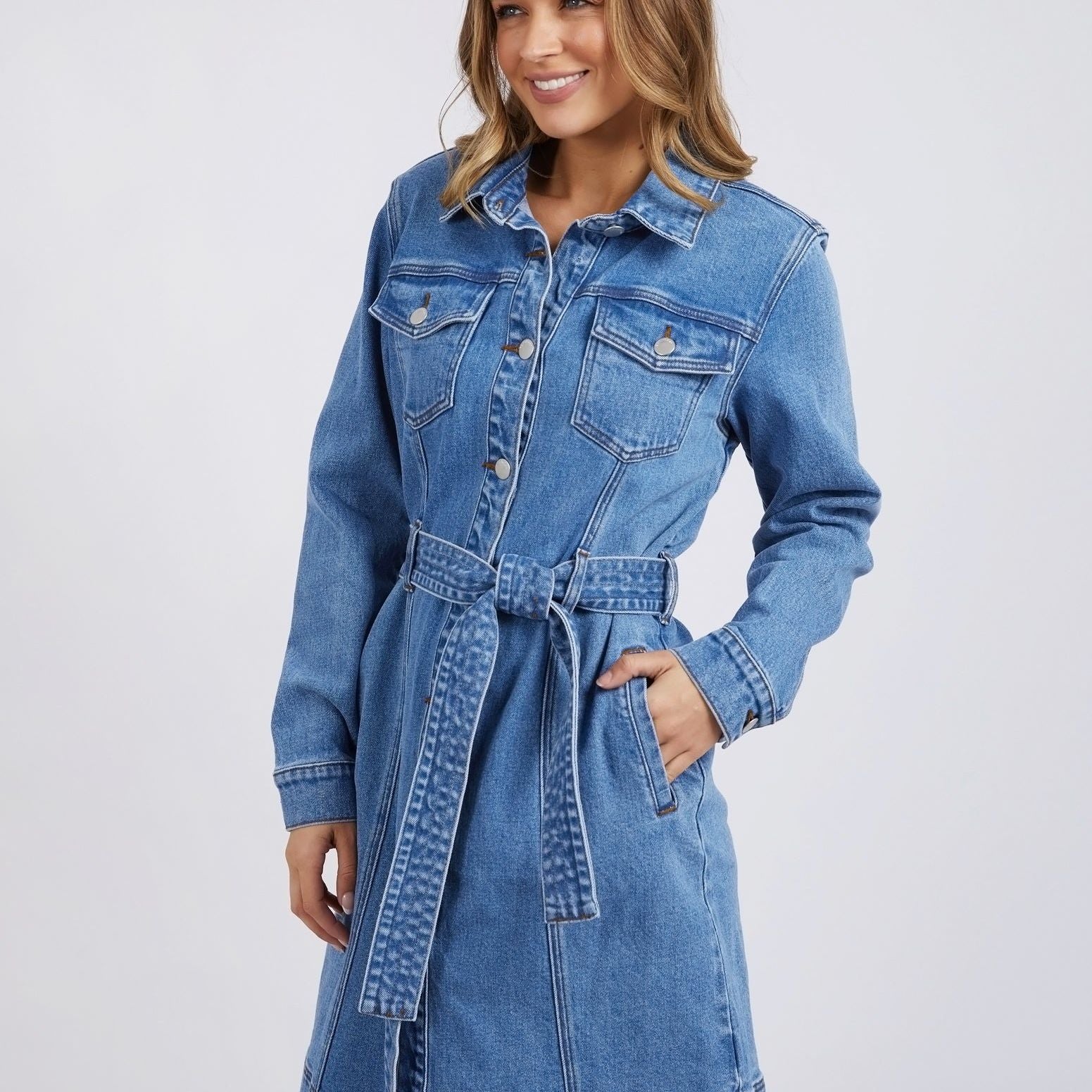 RILEY DENIM DRESS - BLUE