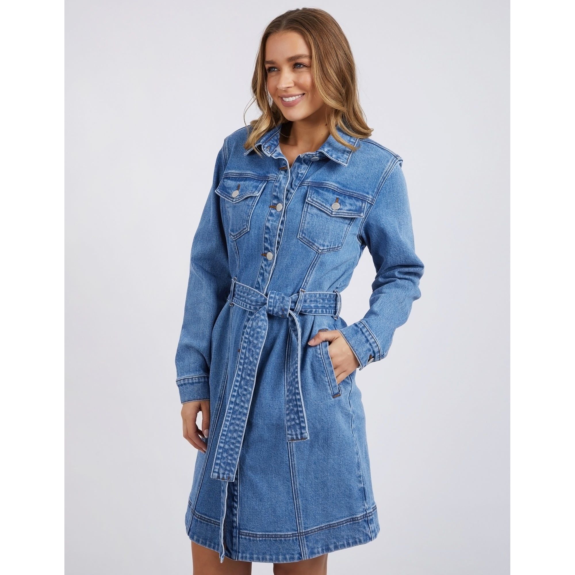 RILEY DENIM DRESS - BLUE