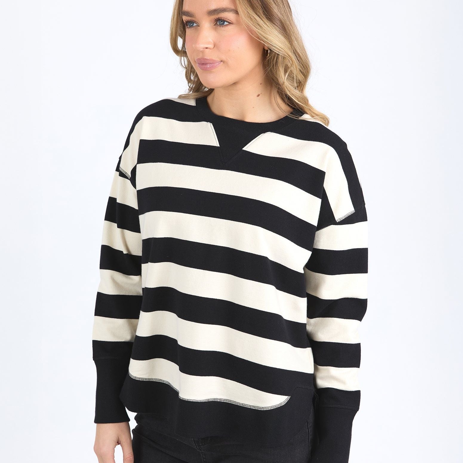 STRIPED DELILAH CREW - BLACK