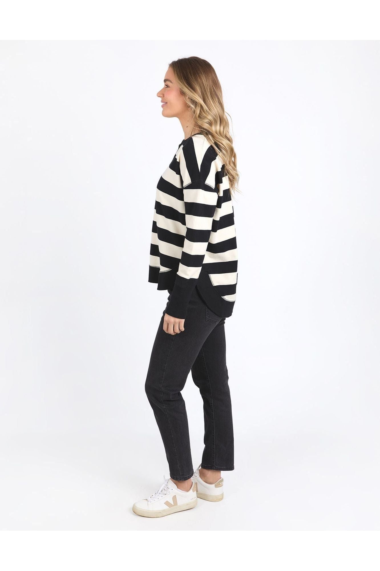 STRIPED DELILAH CREW - BLACK
