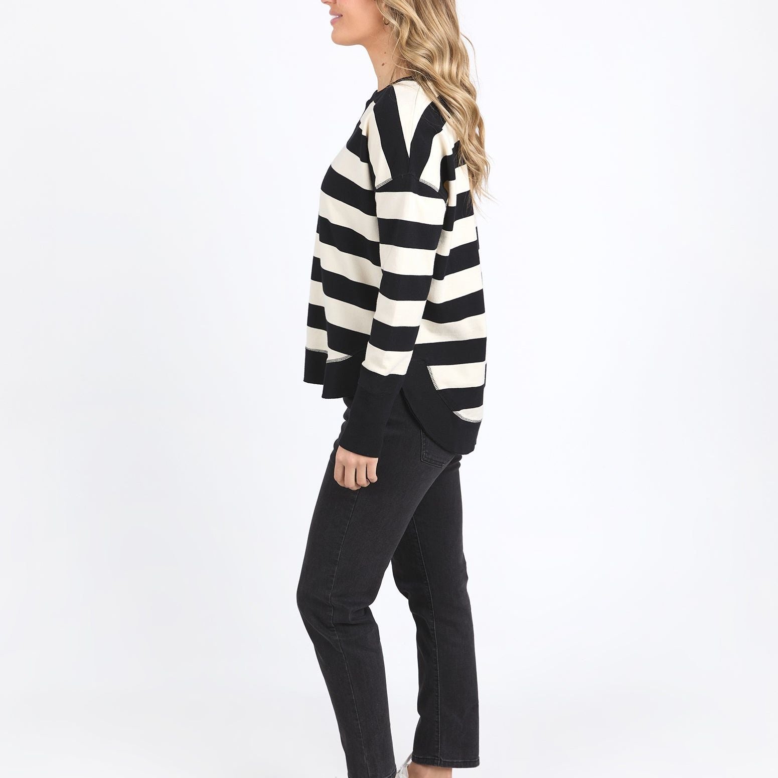 STRIPED DELILAH CREW - BLACK