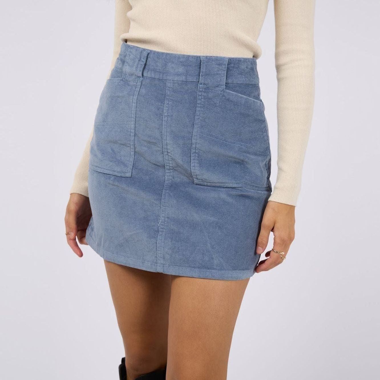 EMMA CORD SKIRT - LIGHT BLUE