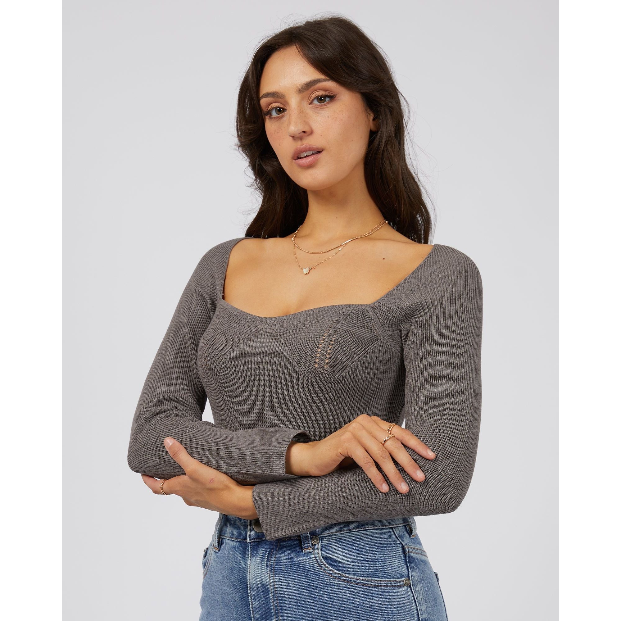 JESSA KNIT TOP - CHARCOAL