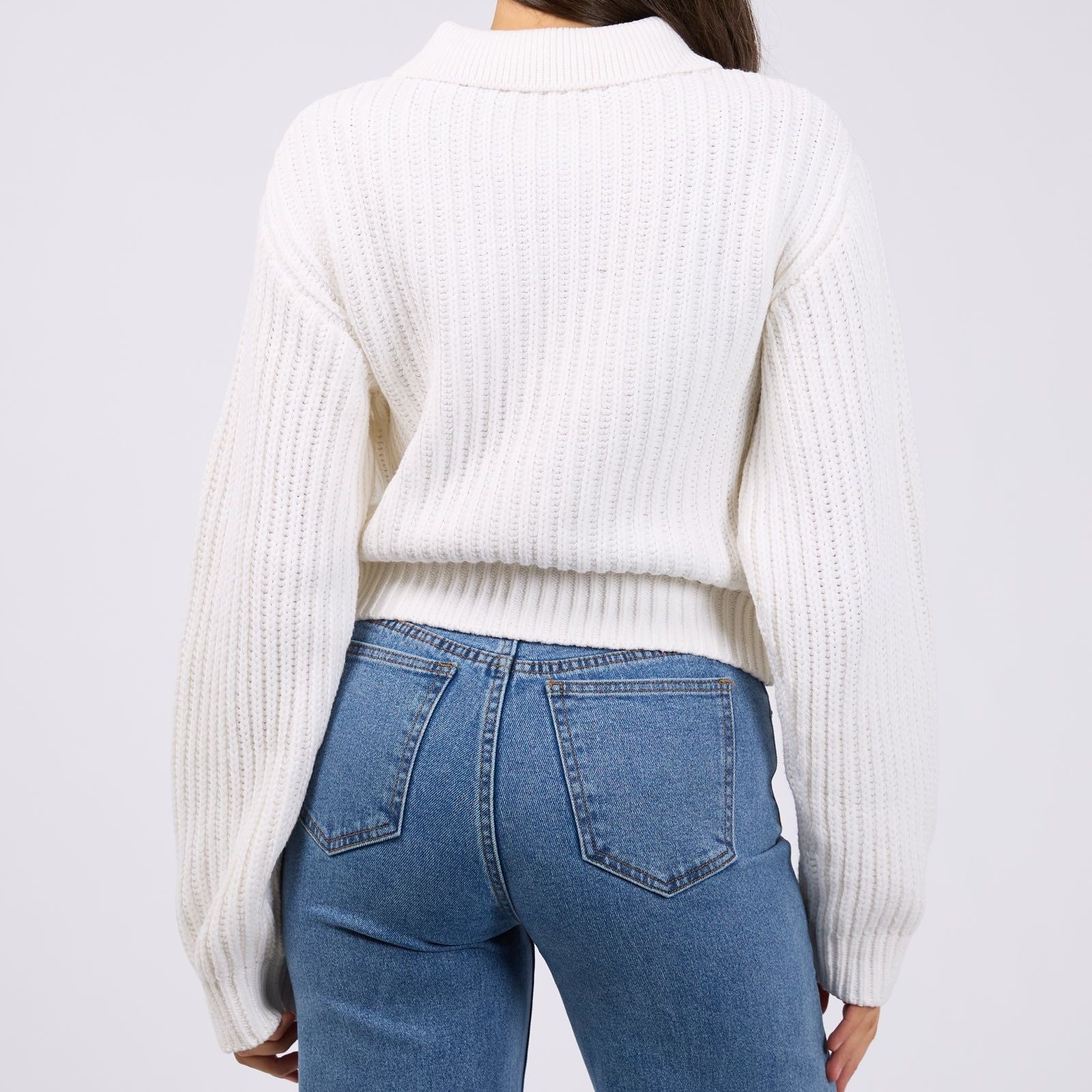 SOHO KNIT ZIP THROUGH - VINTAGE WHITE