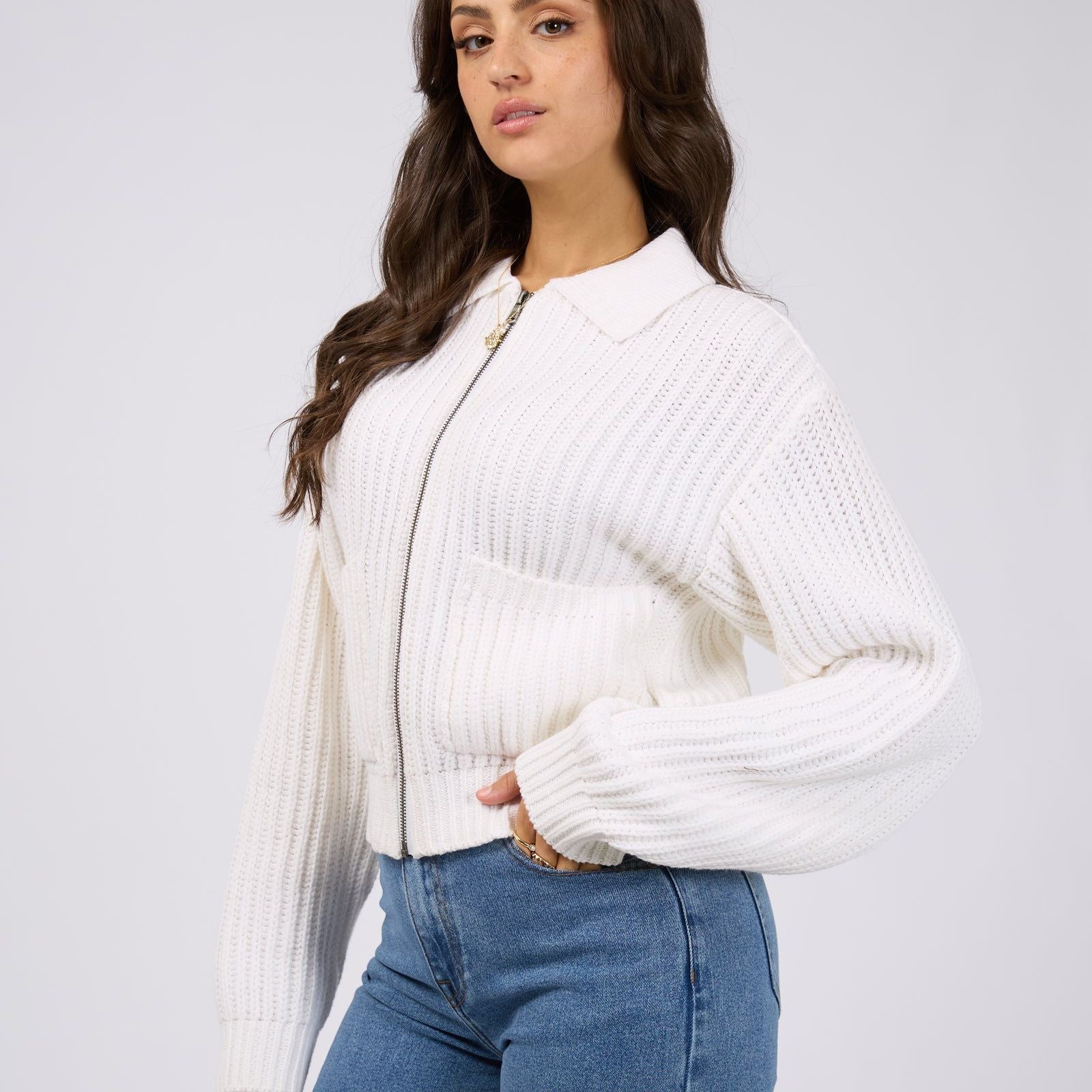 SOHO KNIT ZIP THROUGH - VINTAGE WHITE