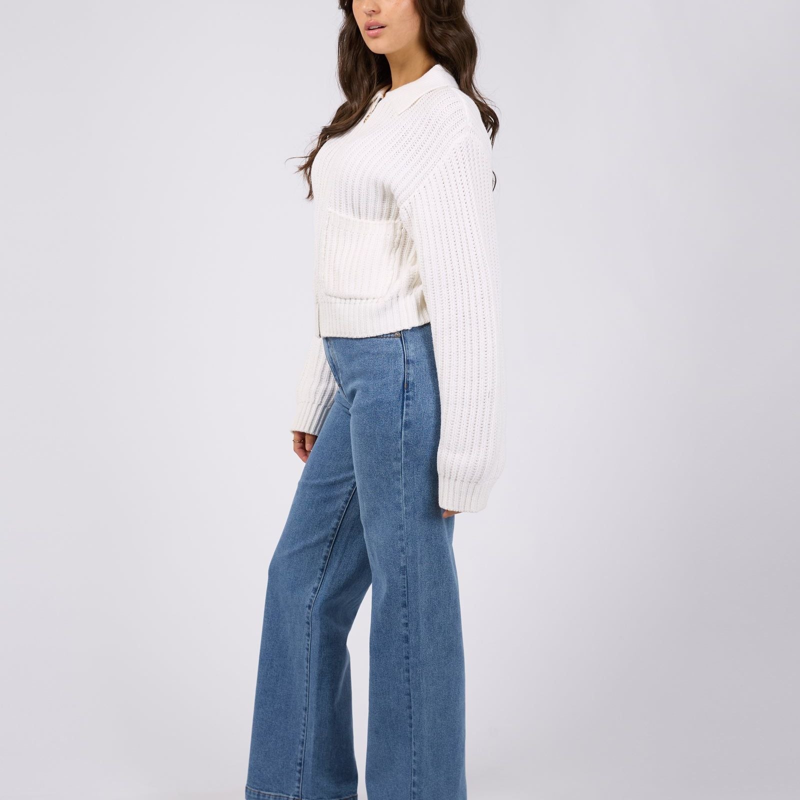 SOHO KNIT ZIP THROUGH - VINTAGE WHITE