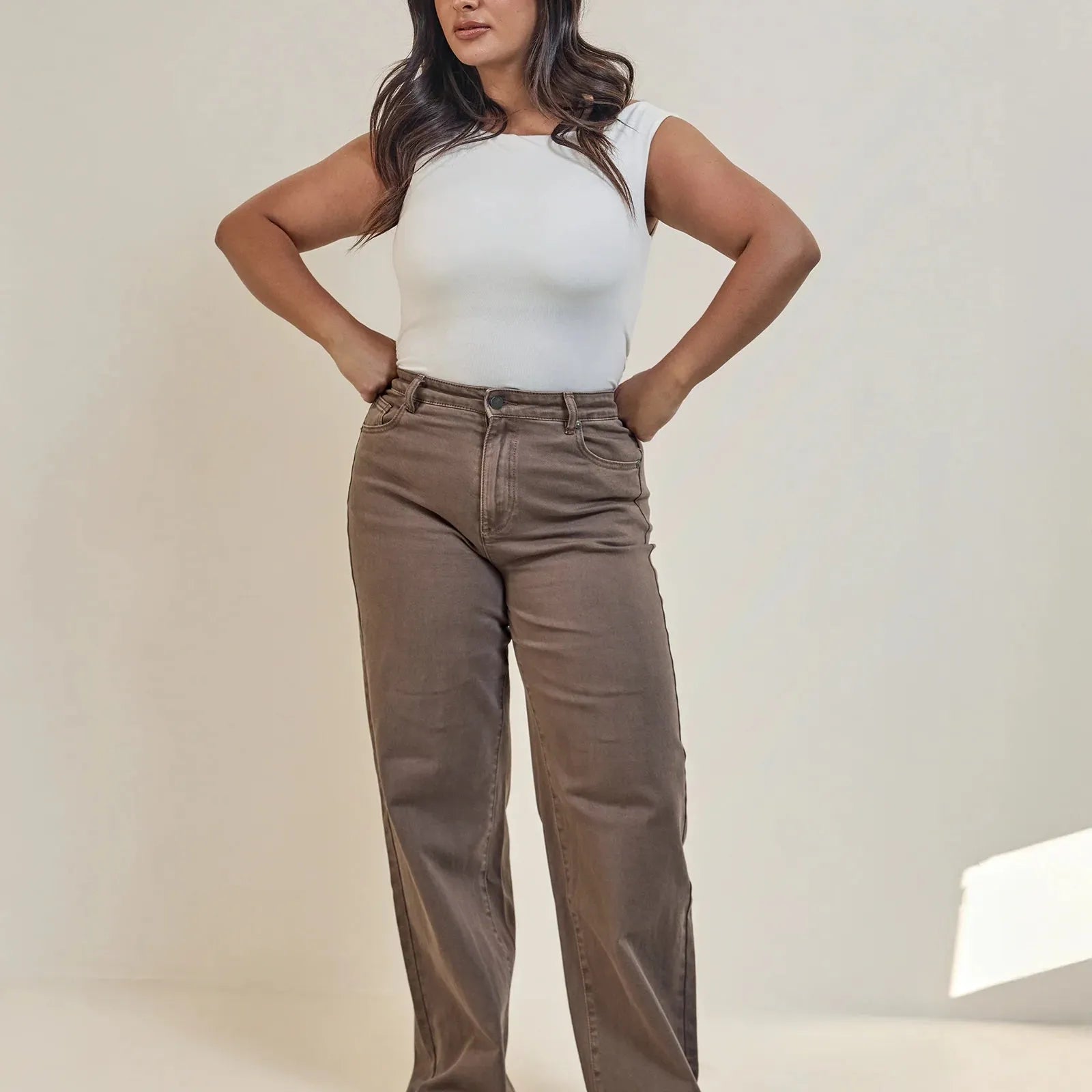 JACQUI WIDE LEG JEAN - COCOA