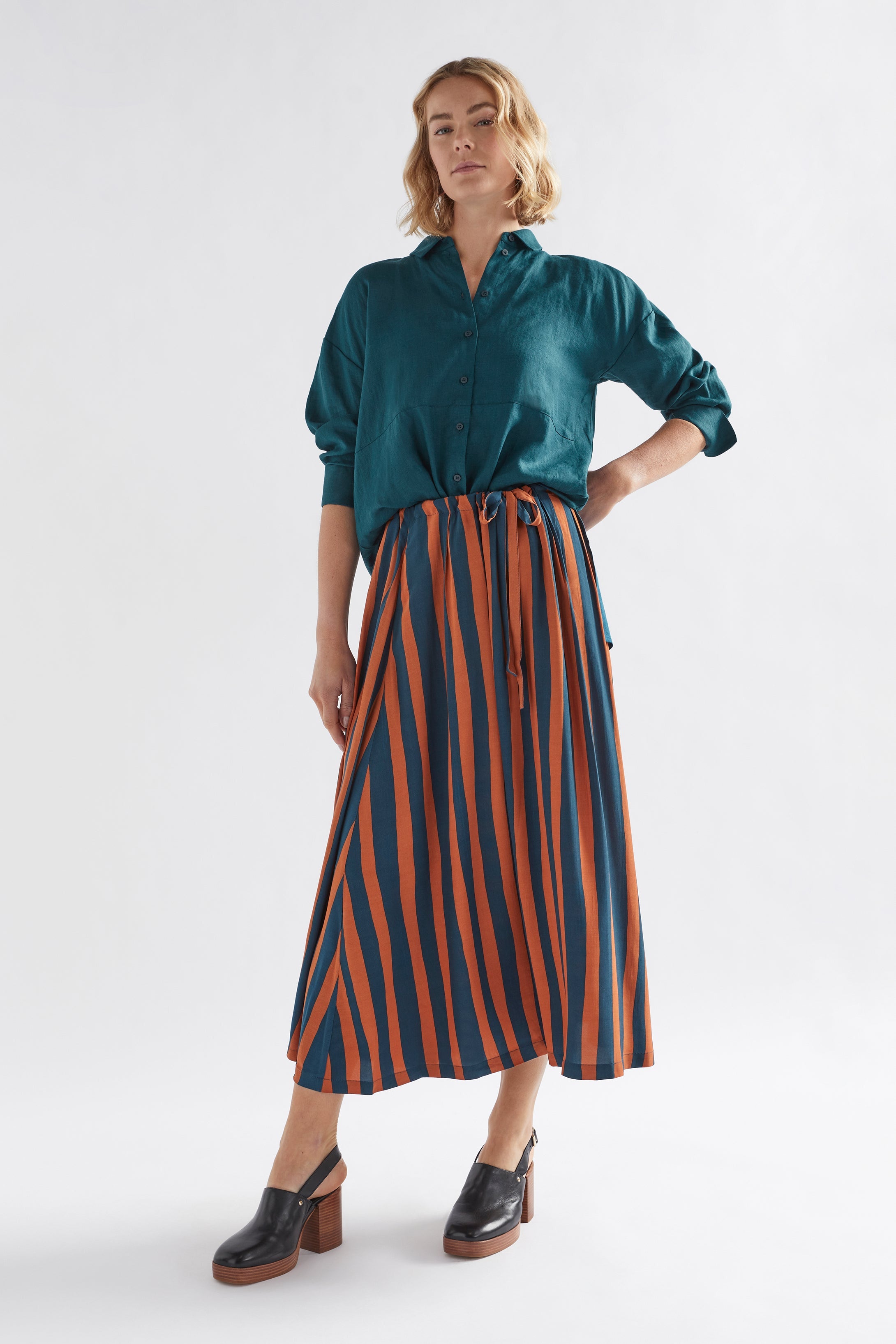 Tilbe Skirt - Bronze/Teal Paint Stripe