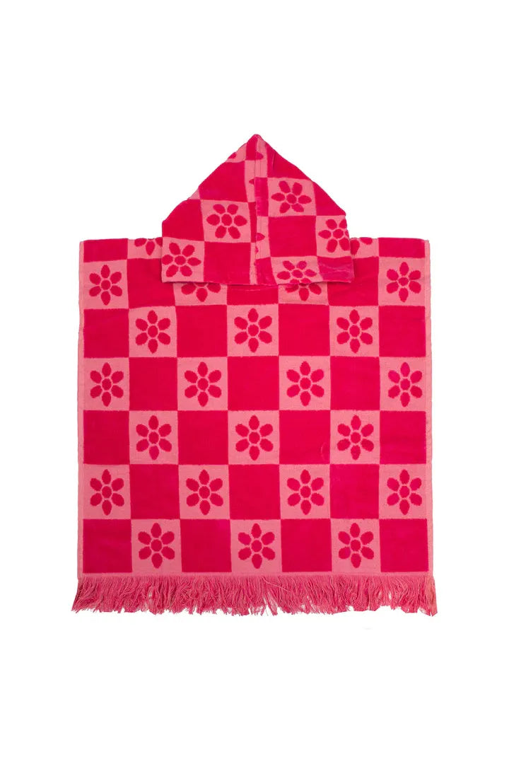 Daisy Check Kids Poncho - Pink