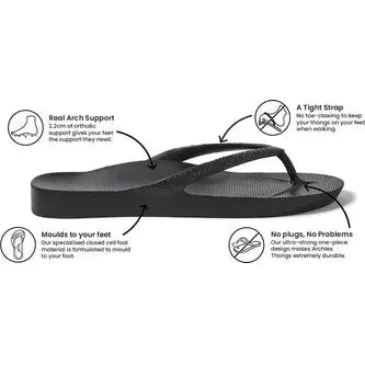 Archies Arch Support Thongs - Black
