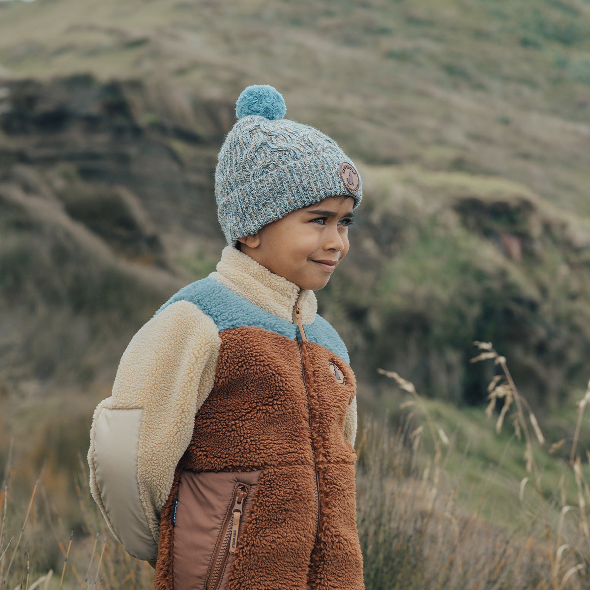 POM POM BEANIE - Blue Speckle