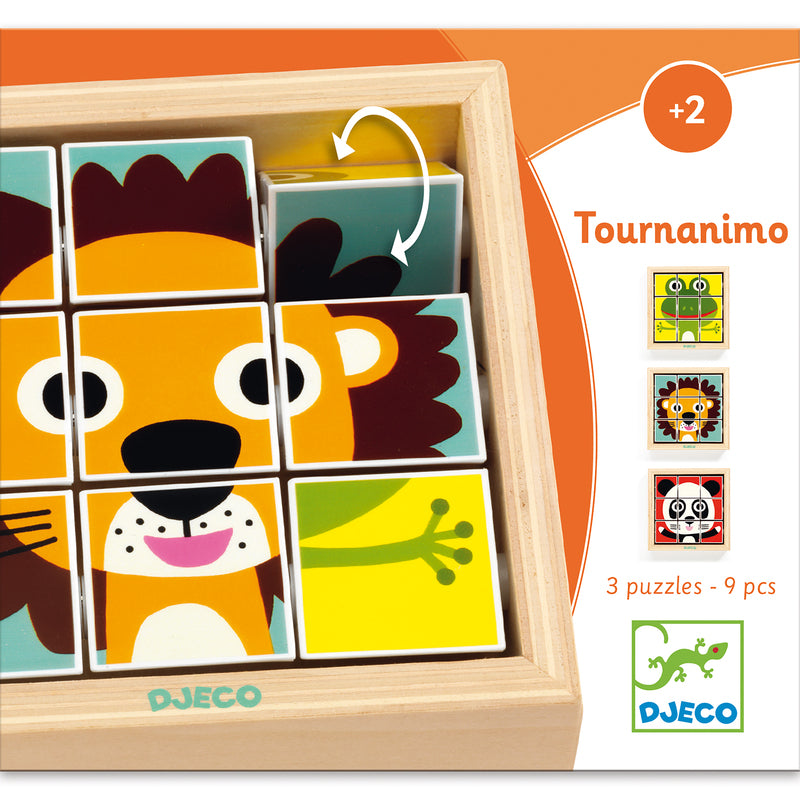 Touranimo (Safari) 9 Swivel Puzzles Pieces in Frame