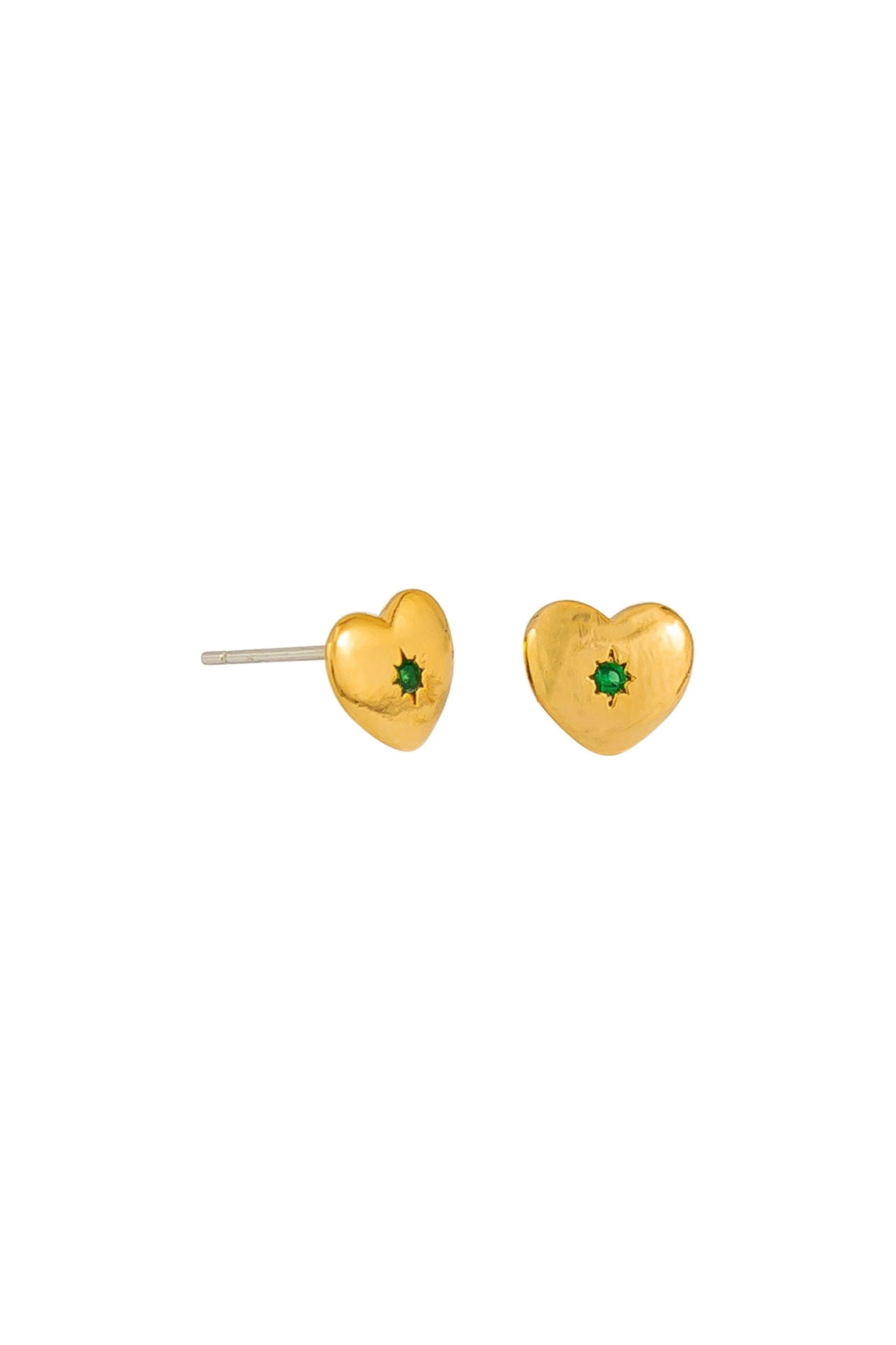 Gold Heart with green stone earrings