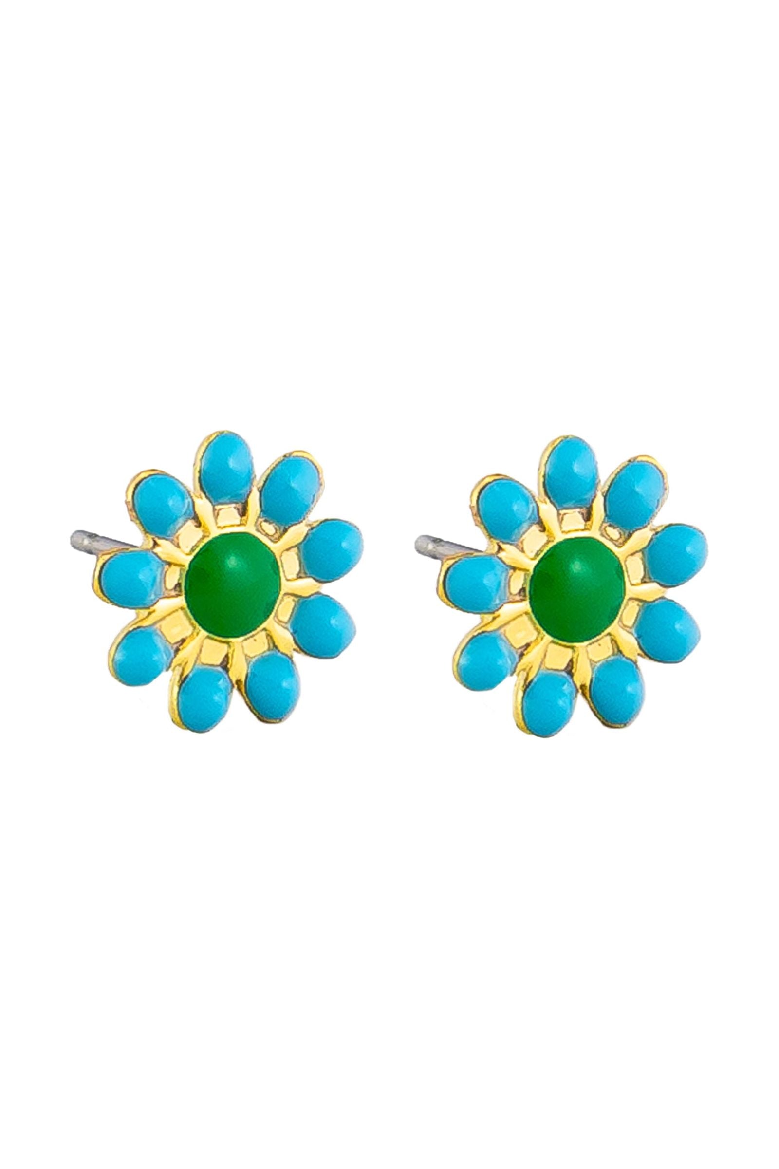 Blue Enamel Daisy Dot Studs