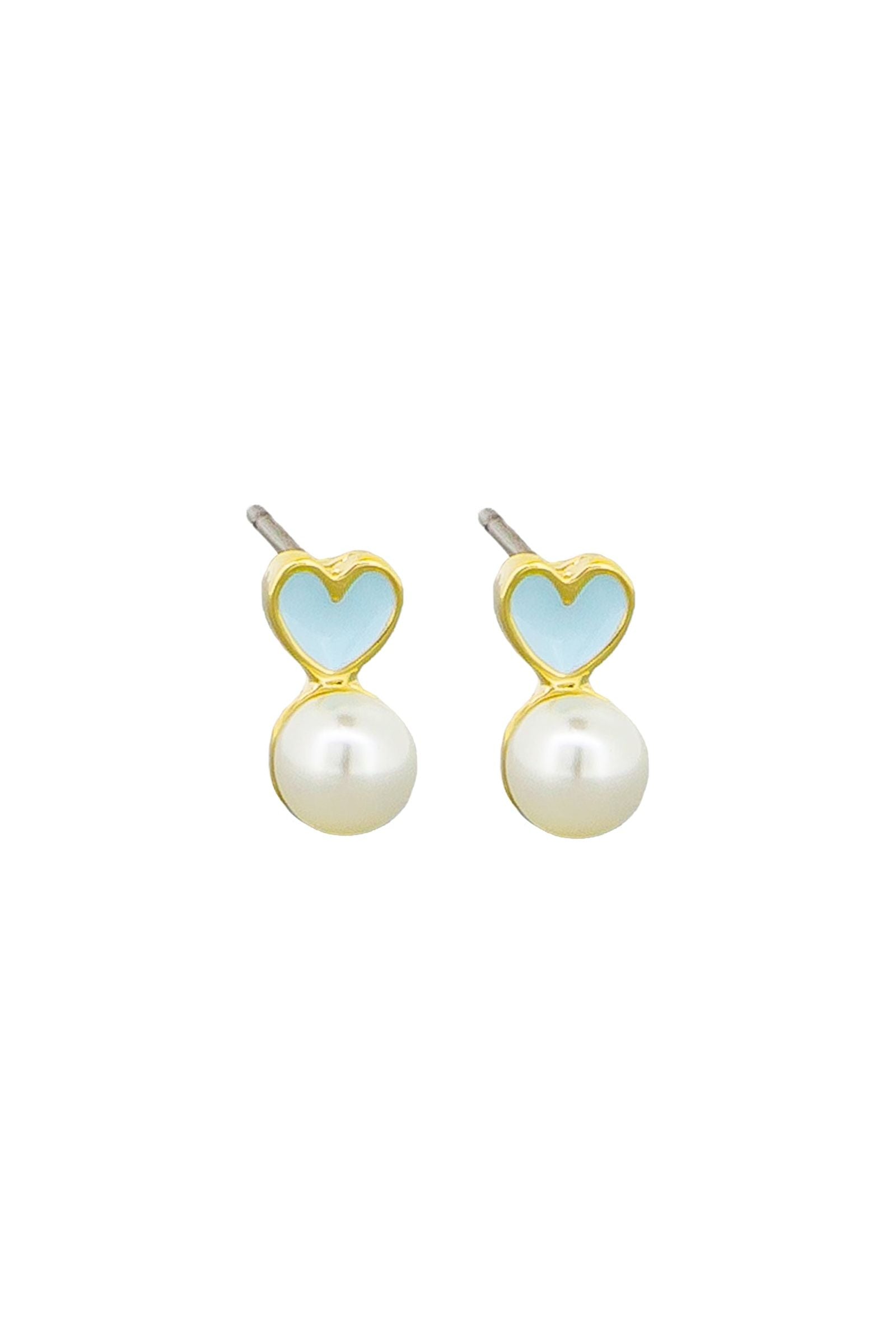 Blue Enamel Heart and Pearl E/R