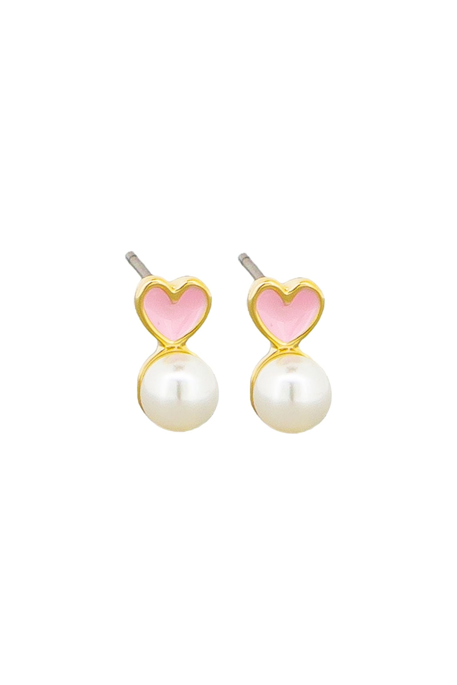 Pink Enamel Heart and Pearl E/R