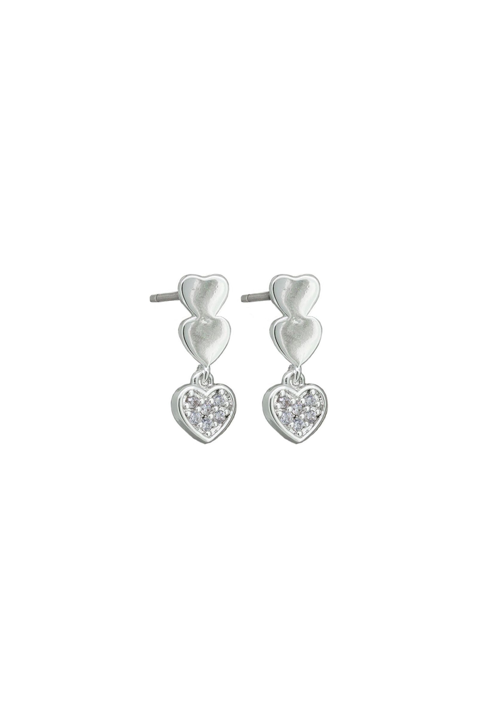 Silver Triple Heart Crystal Earrings