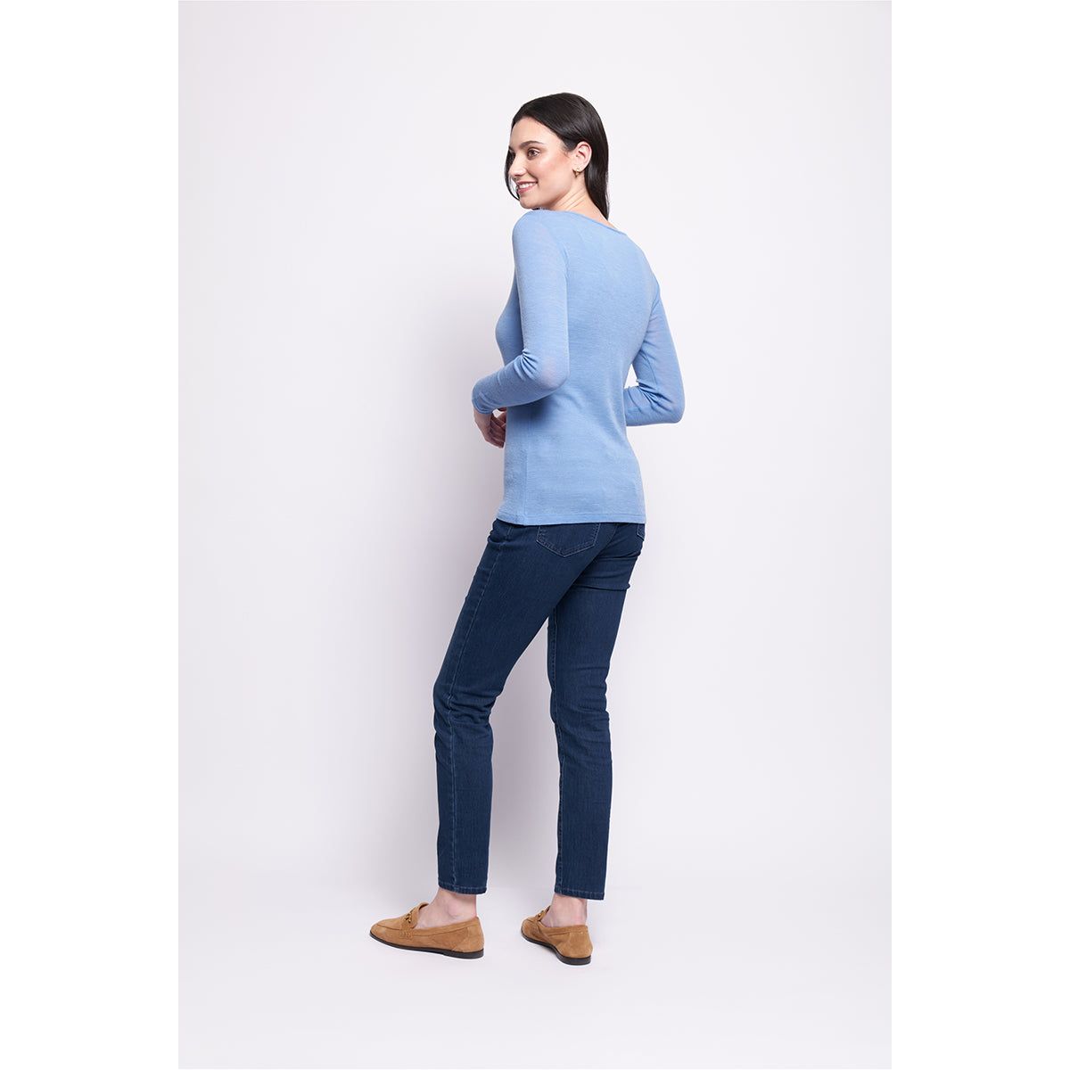 FINE MERINO CREW NECK TOP - STILL WATER
