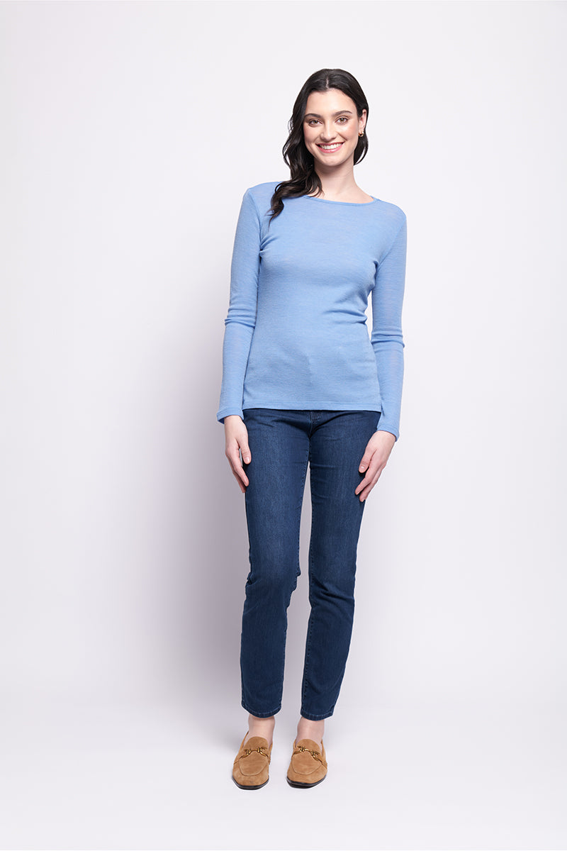FINE MERINO CREW NECK TOP - STILL WATER