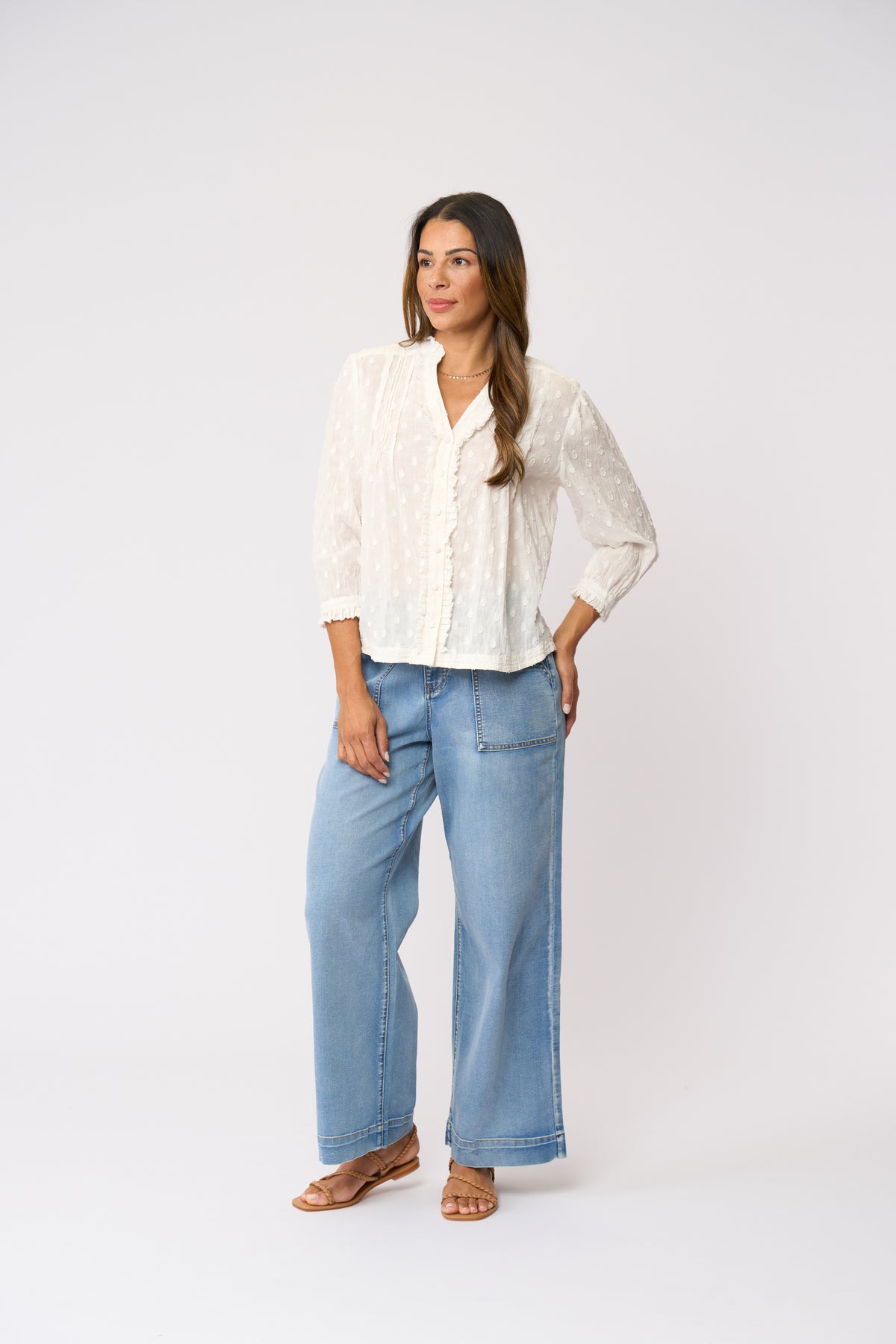CRUSHING IT 3/4 SLEEVE SHIRT - White Texture