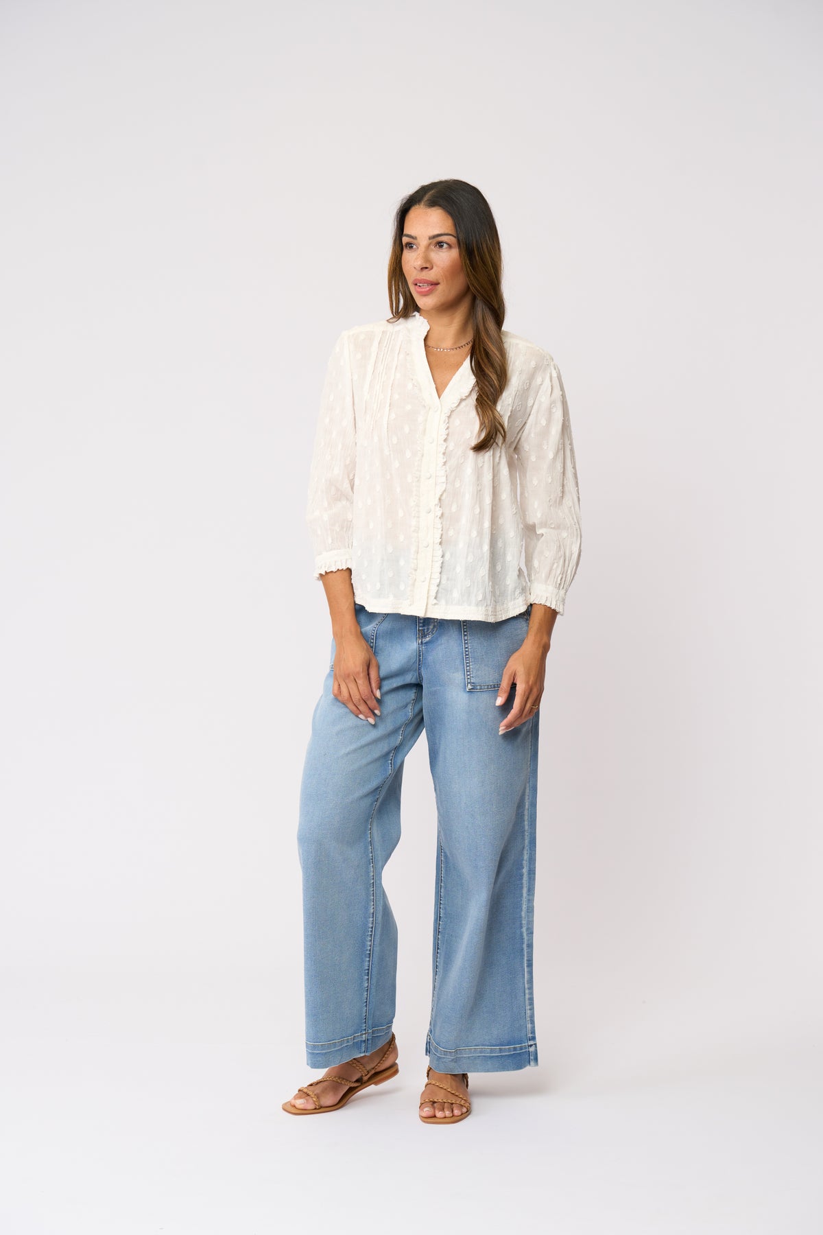 CRUSHING IT 3/4 SLEEVE SHIRT - White Texture
