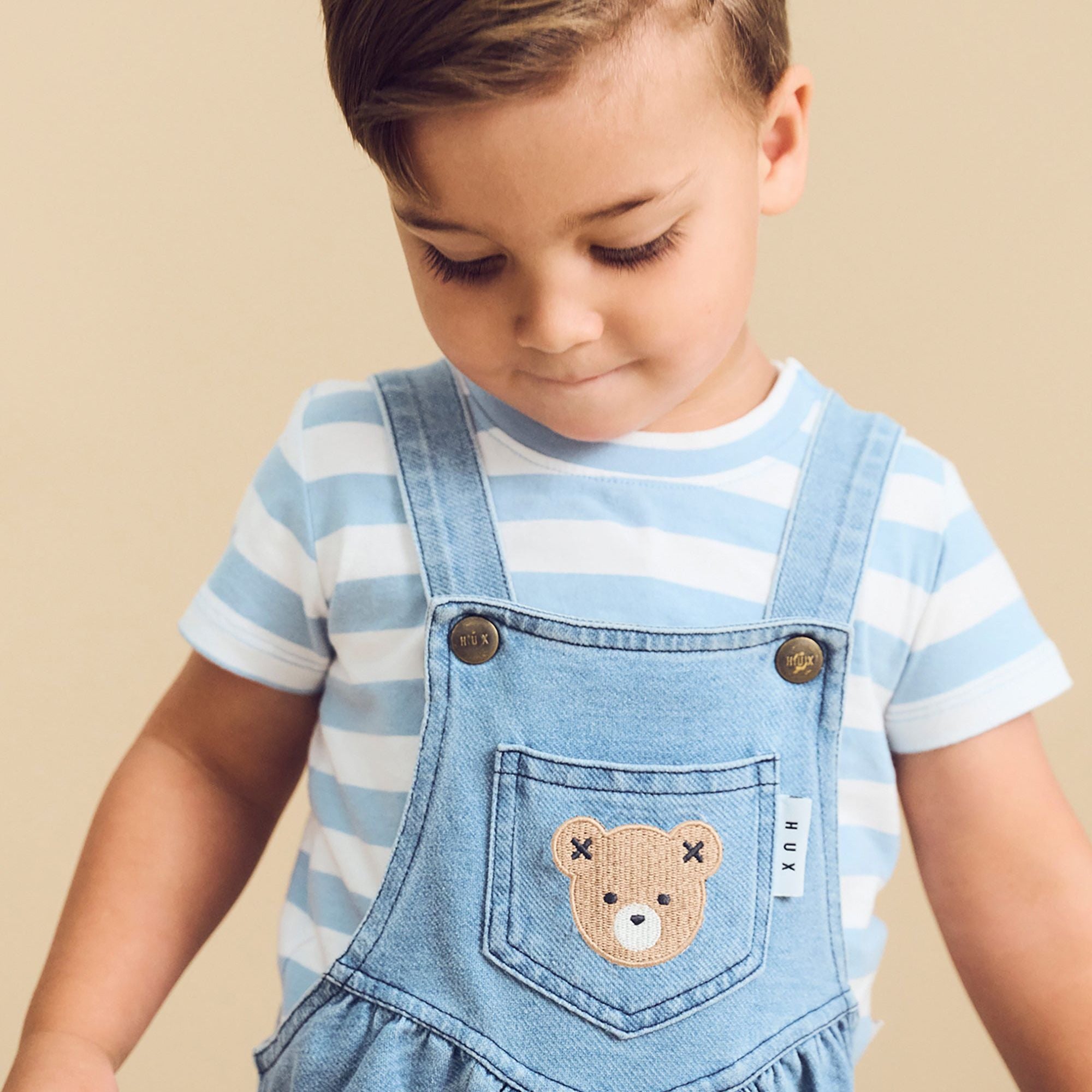 HUXBEAR KNIT DENIM SHORT OVERALLS