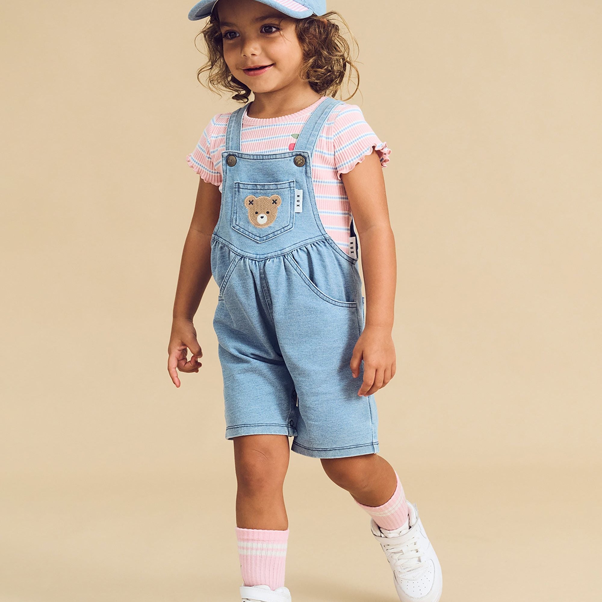 HUXBEAR KNIT DENIM SHORT OVERALLS