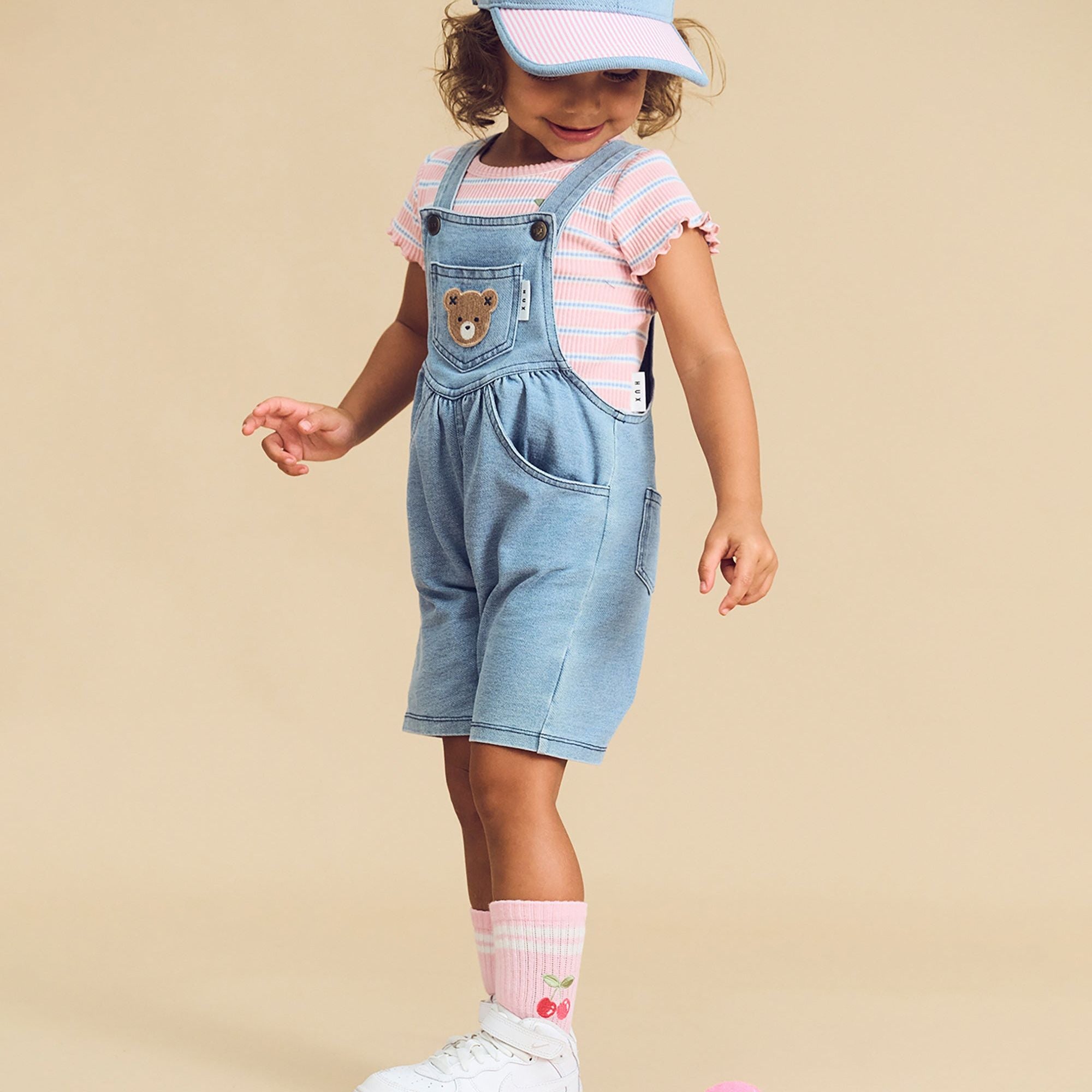 HUXBEAR KNIT DENIM SHORT OVERALLS