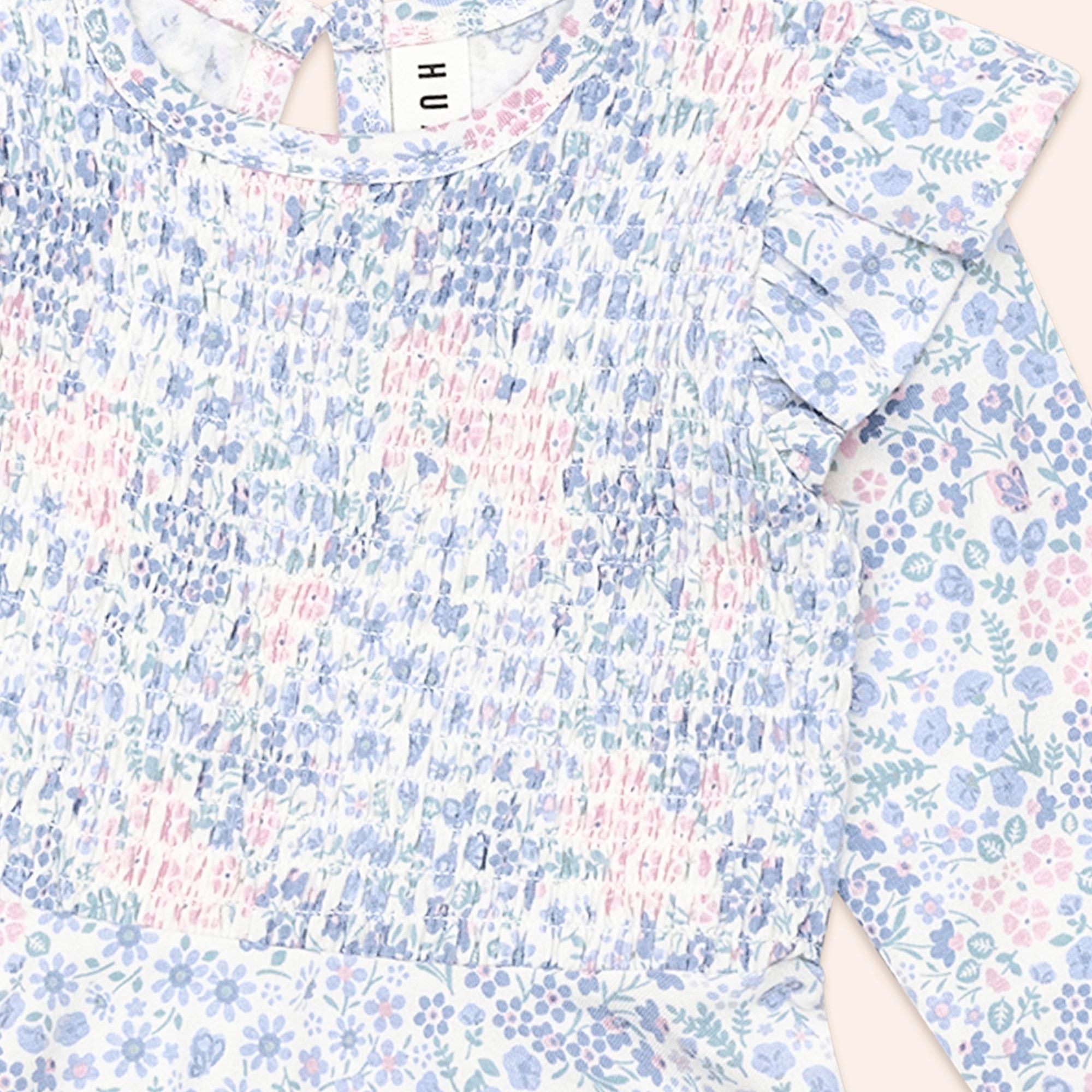 HUX FLOWER GARDEN SHIRRED L/S DRESS