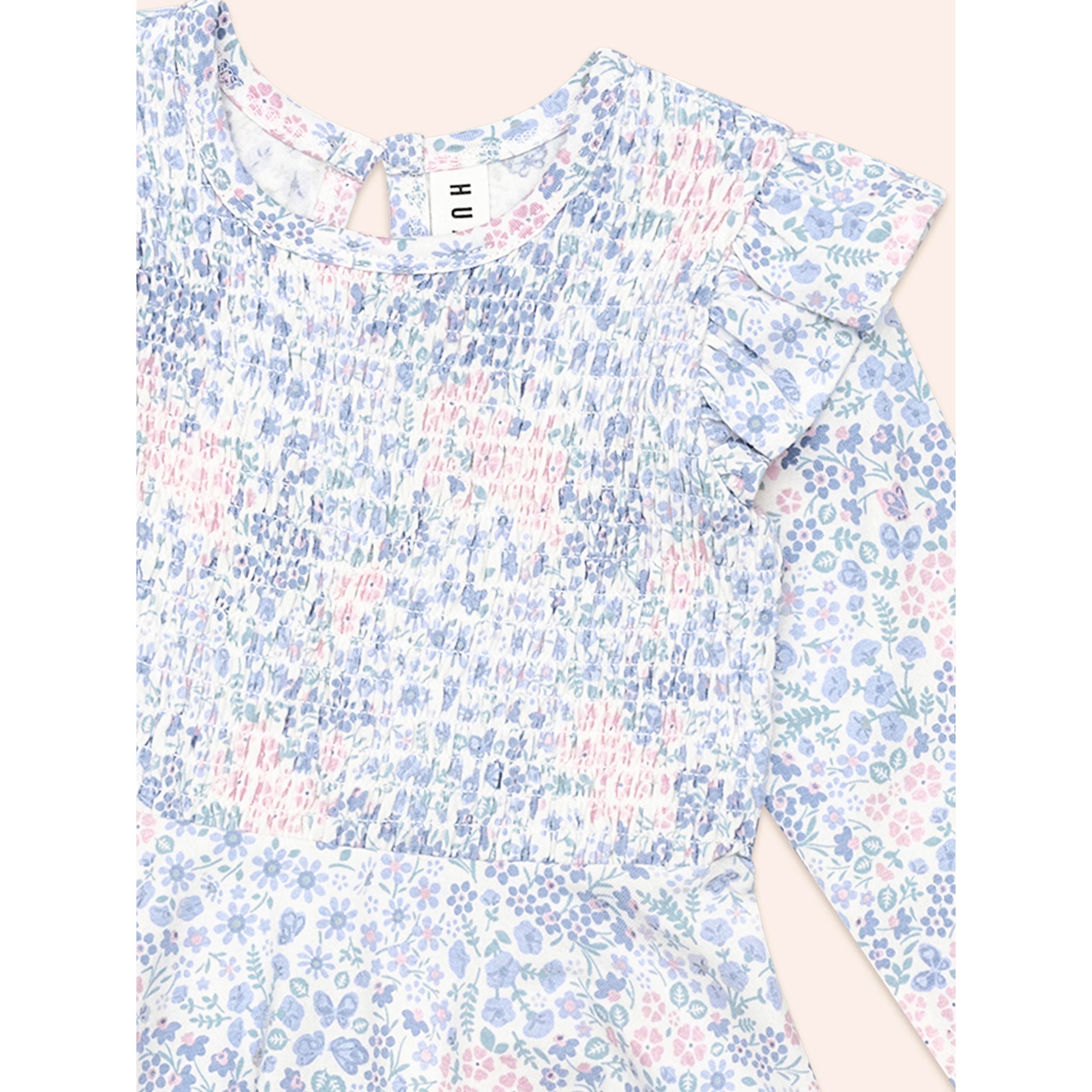 HUX FLOWER GARDEN SHIRRED L/S DRESS