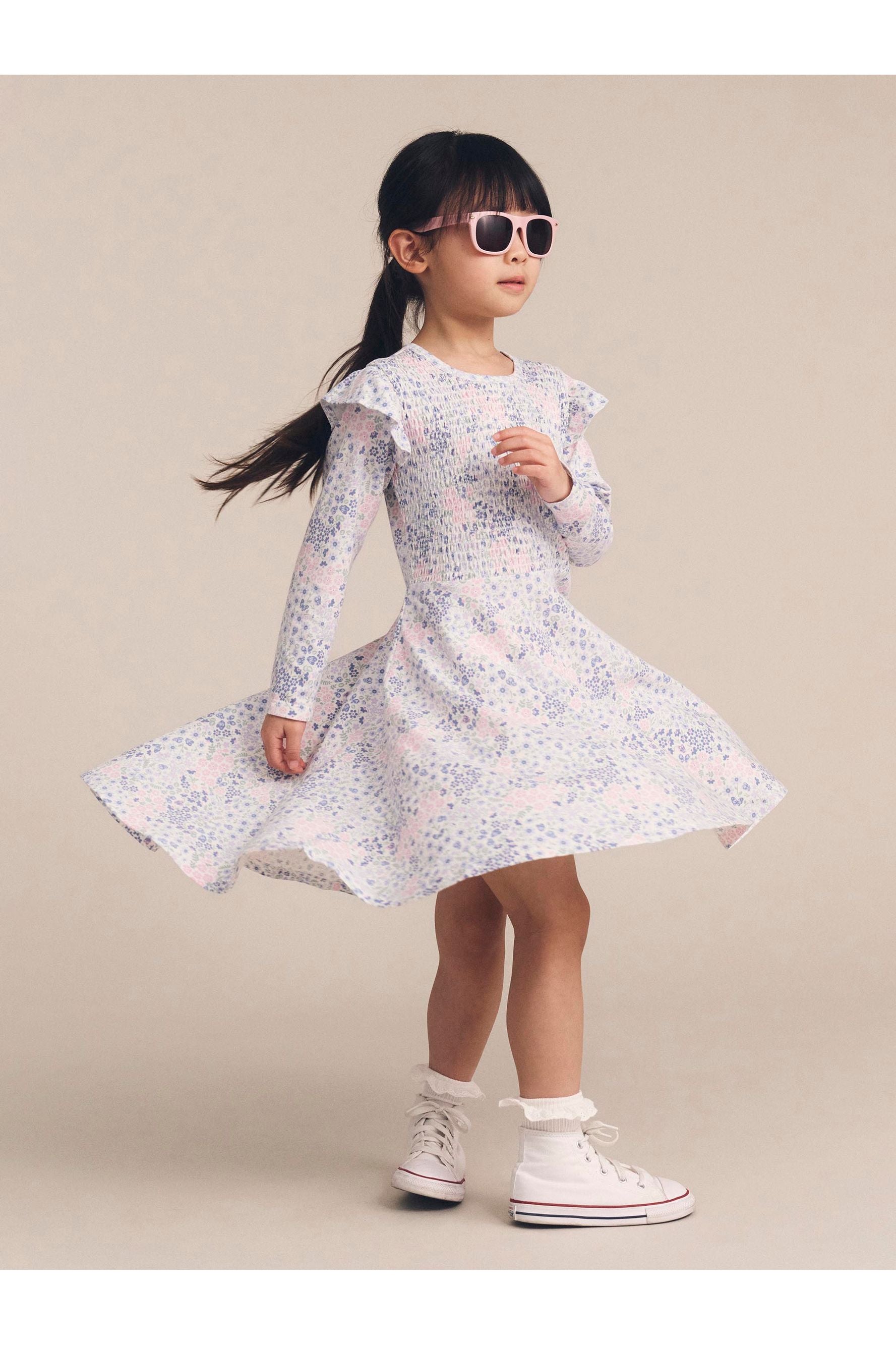 HUX FLOWER GARDEN SHIRRED L/S DRESS