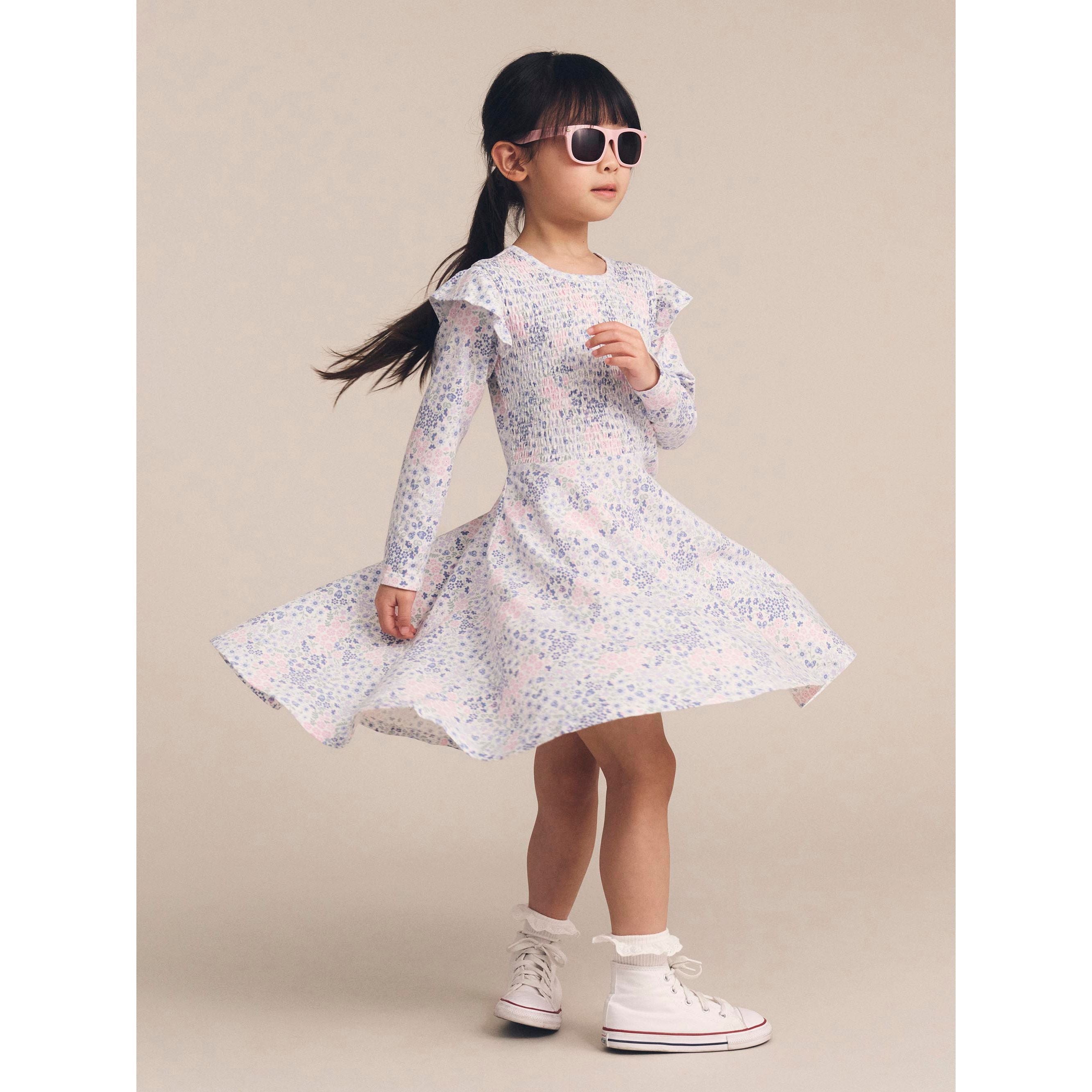 HUX FLOWER GARDEN SHIRRED L/S DRESS