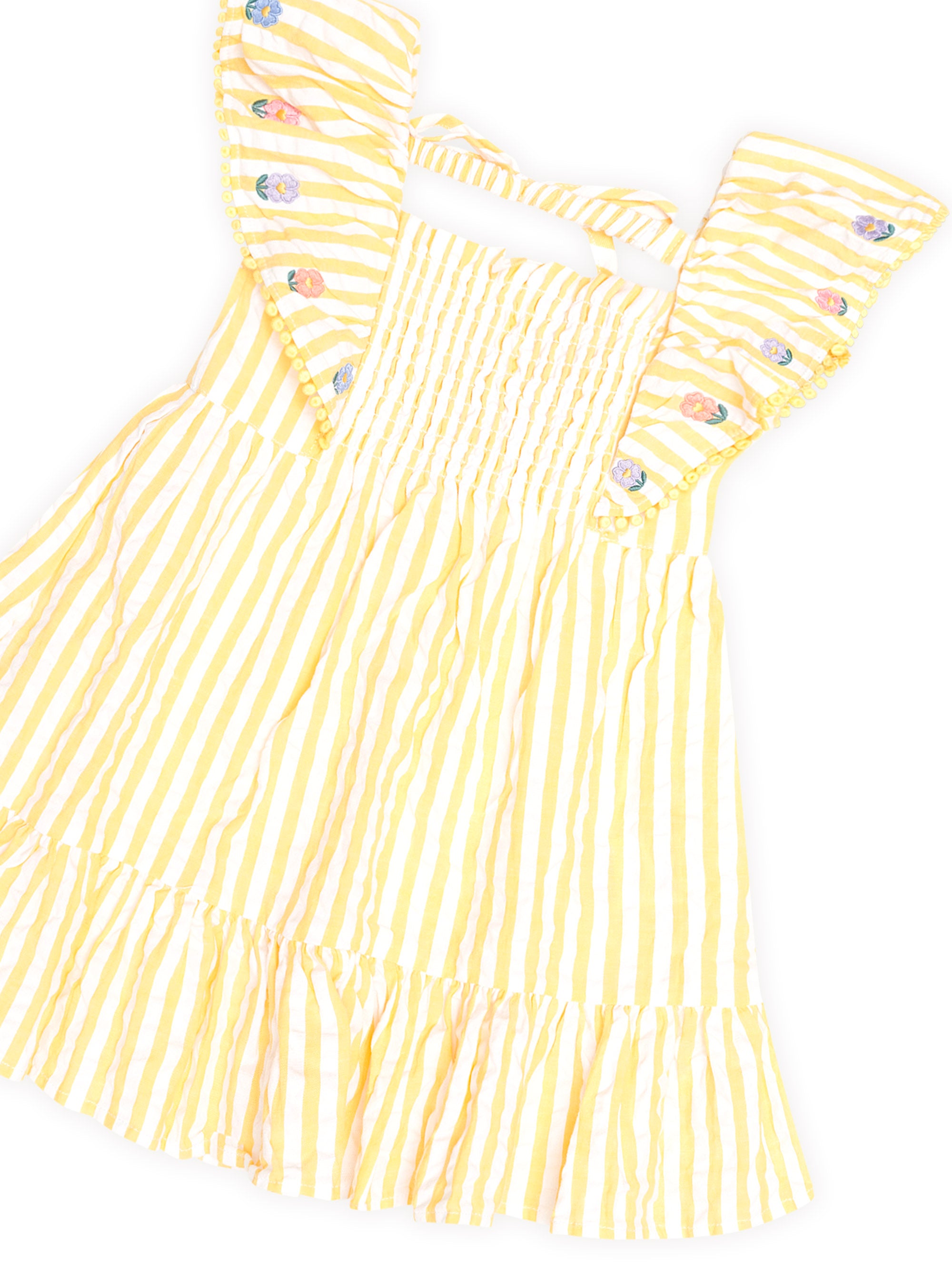 Flower Field Stripe Shirred Dress