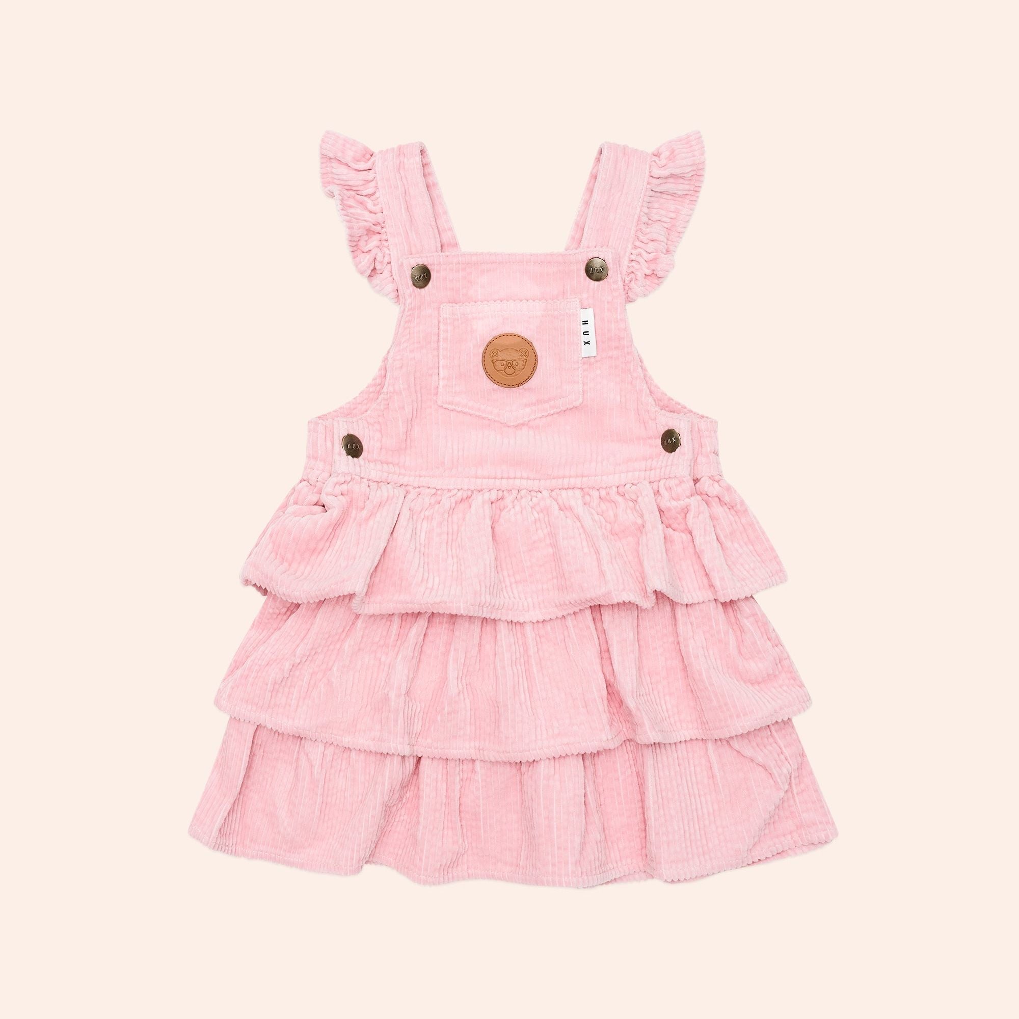 BLUSH CORD TIERED OVERALL DRESS