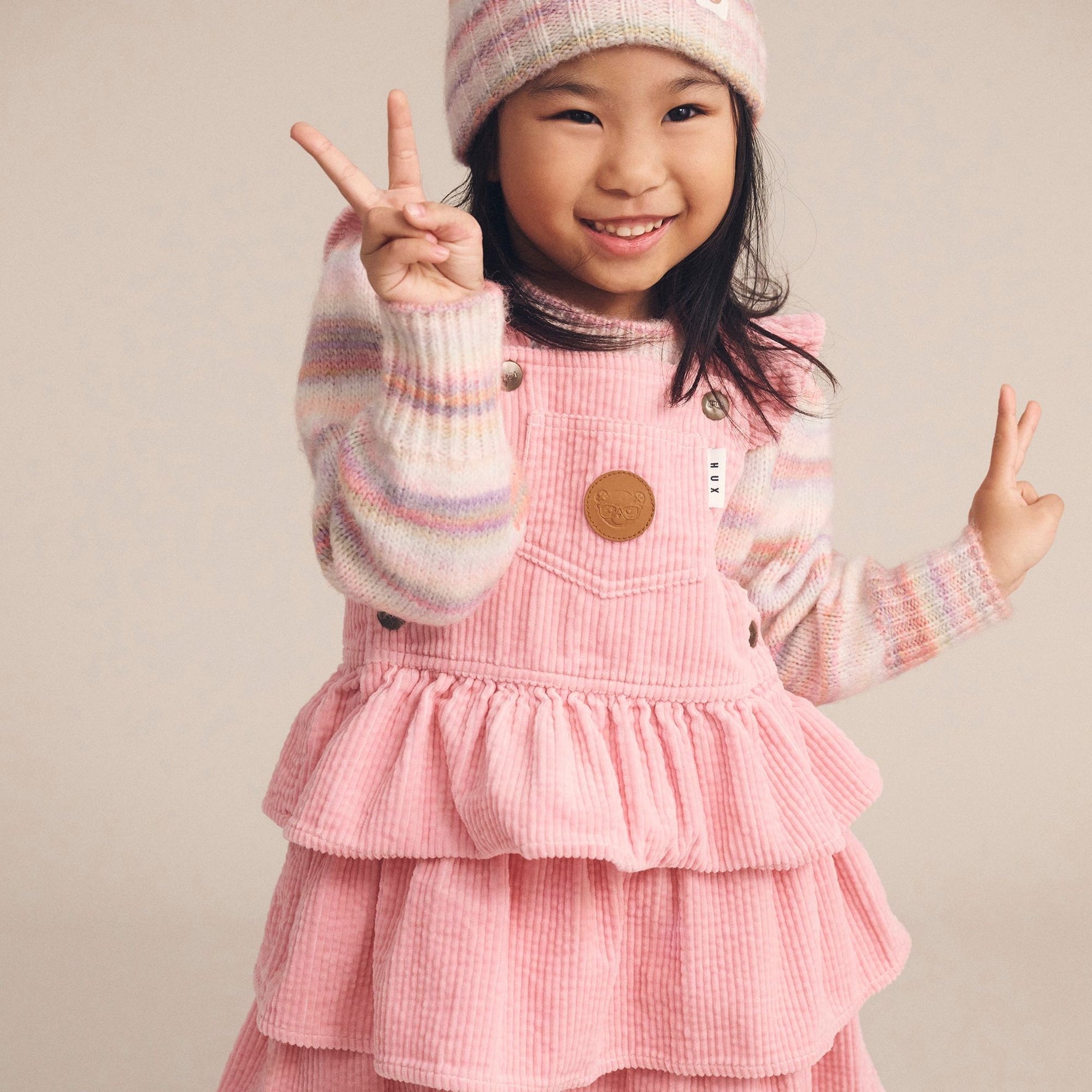 BLUSH CORD TIERED OVERALL DRESS