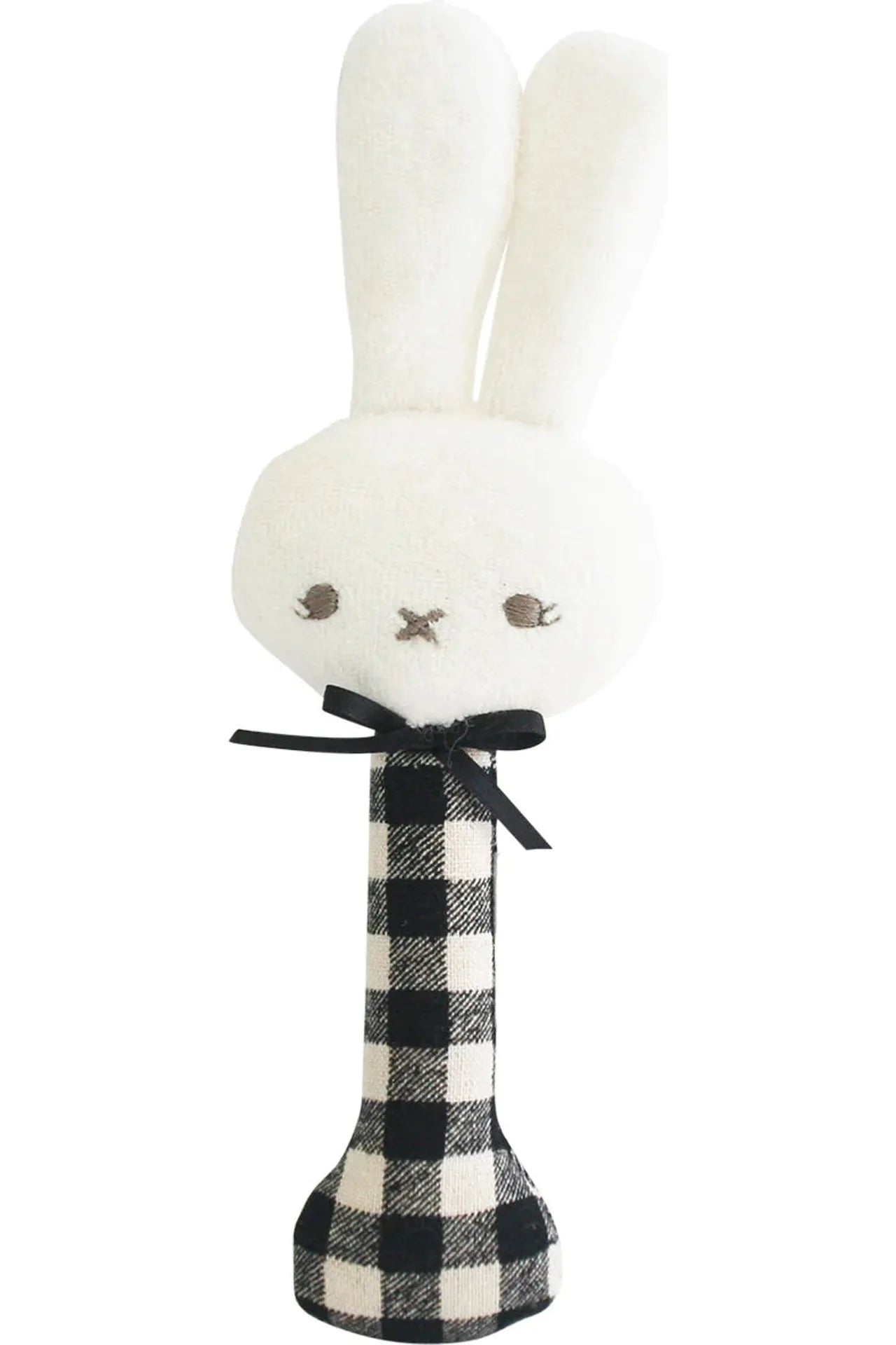 Bunny Stick Rattle - Black Check