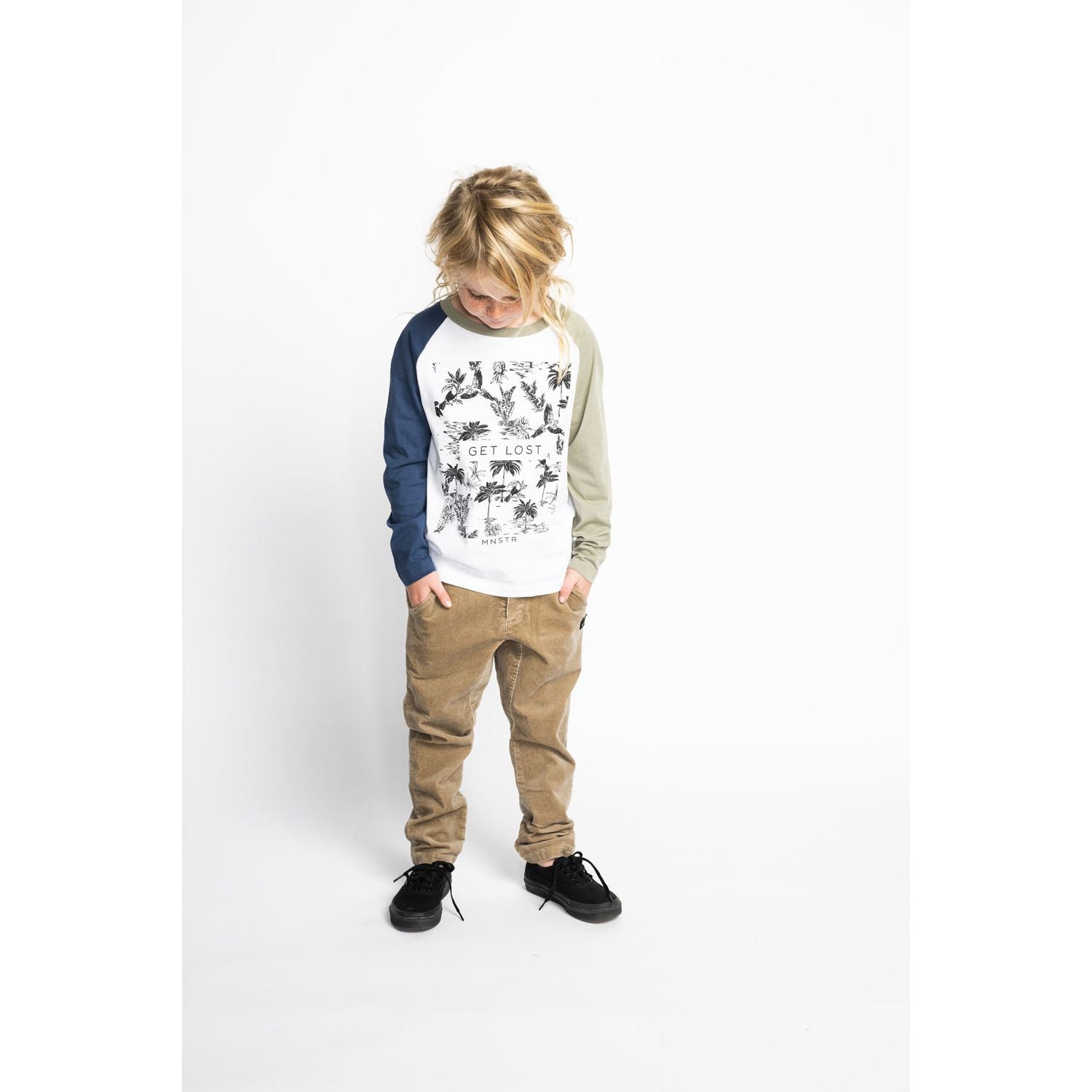 GARDEN LS TEE - WHITE/OLIVINE/DK DENIM