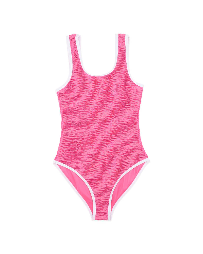 BUBBLEGUM/WHITE CRINKLE SWIMSUIT