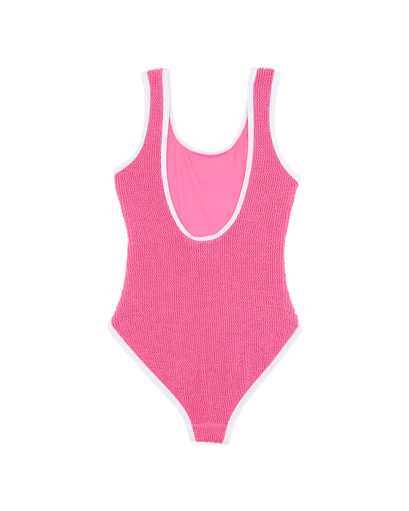 BUBBLEGUM/WHITE CRINKLE SWIMSUIT