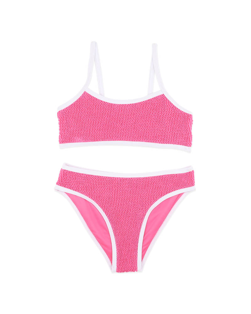 BUBBLEGUM/WHITE CRINKLE BIKINI